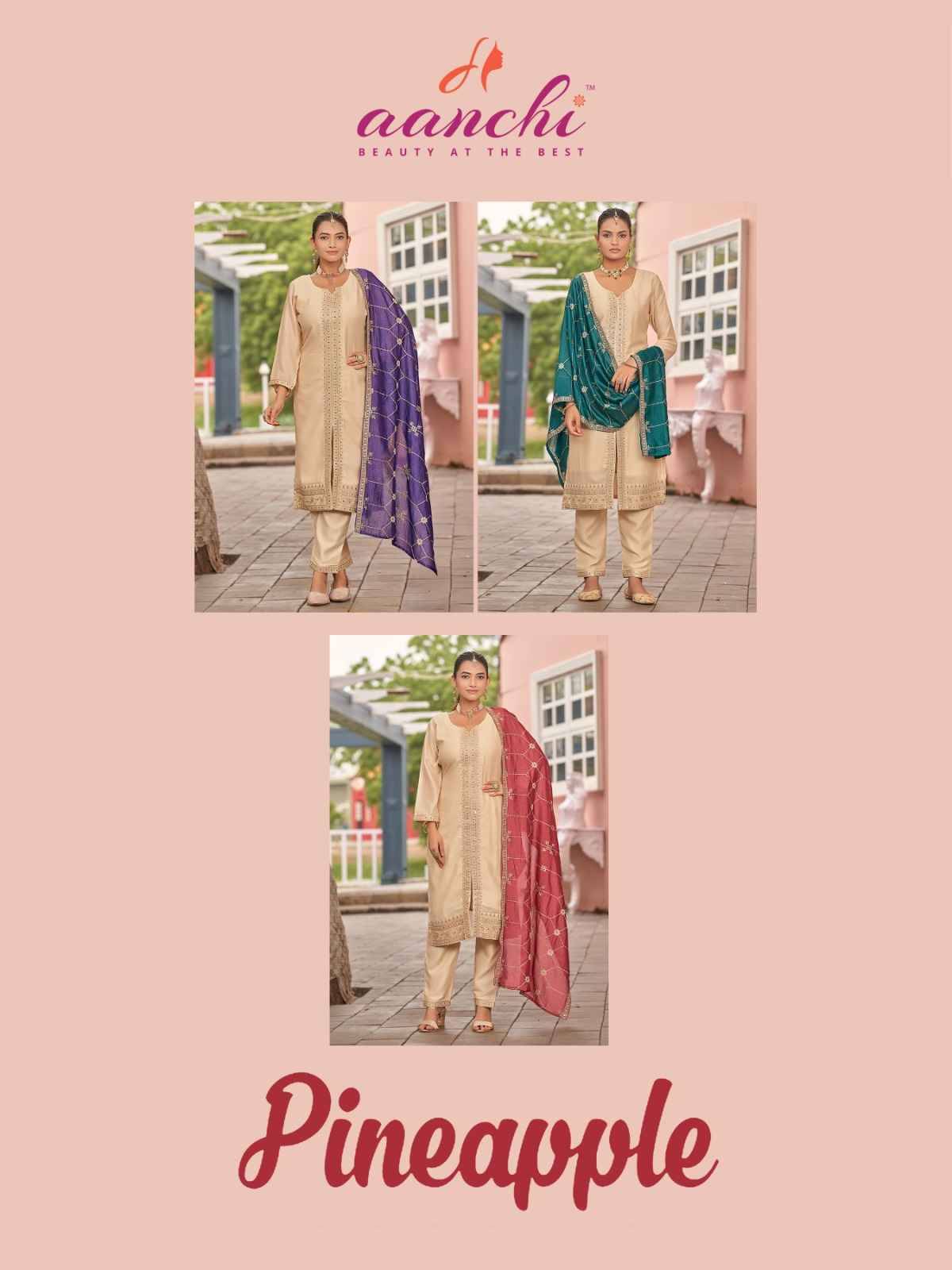Pineapple By Aanchi 01 To 03 Series Beautiful Festive Suits Colorful Stylish Fancy Casual Wear & Ethnic Wear Vichitra Silk Dresses At Wholesale Price
