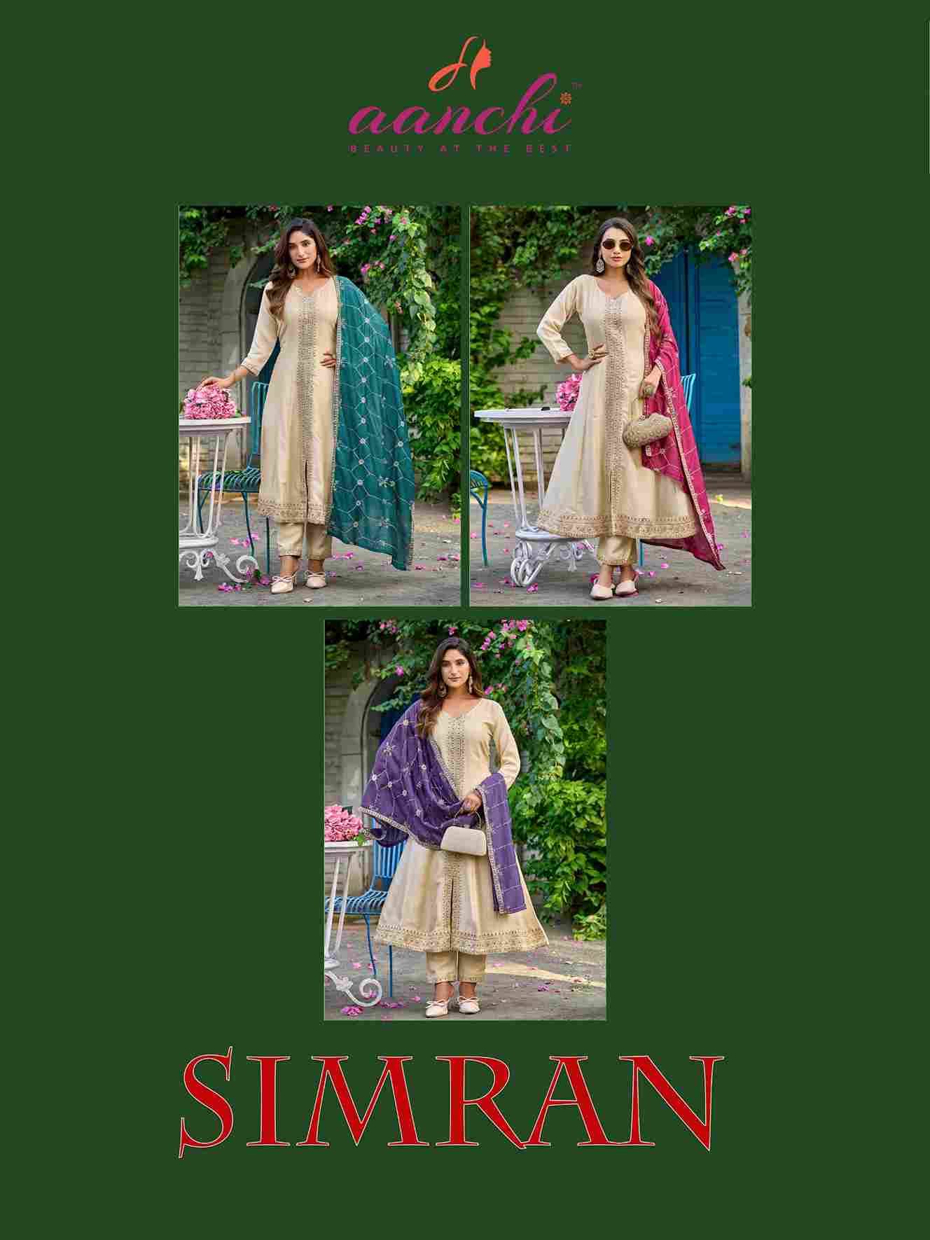 Simran By Aanchi 01 To 03 Series Beautiful Festive Suits Colorful Stylish Fancy Casual Wear & Ethnic Wear Vichitra Silk Dresses At Wholesale Price