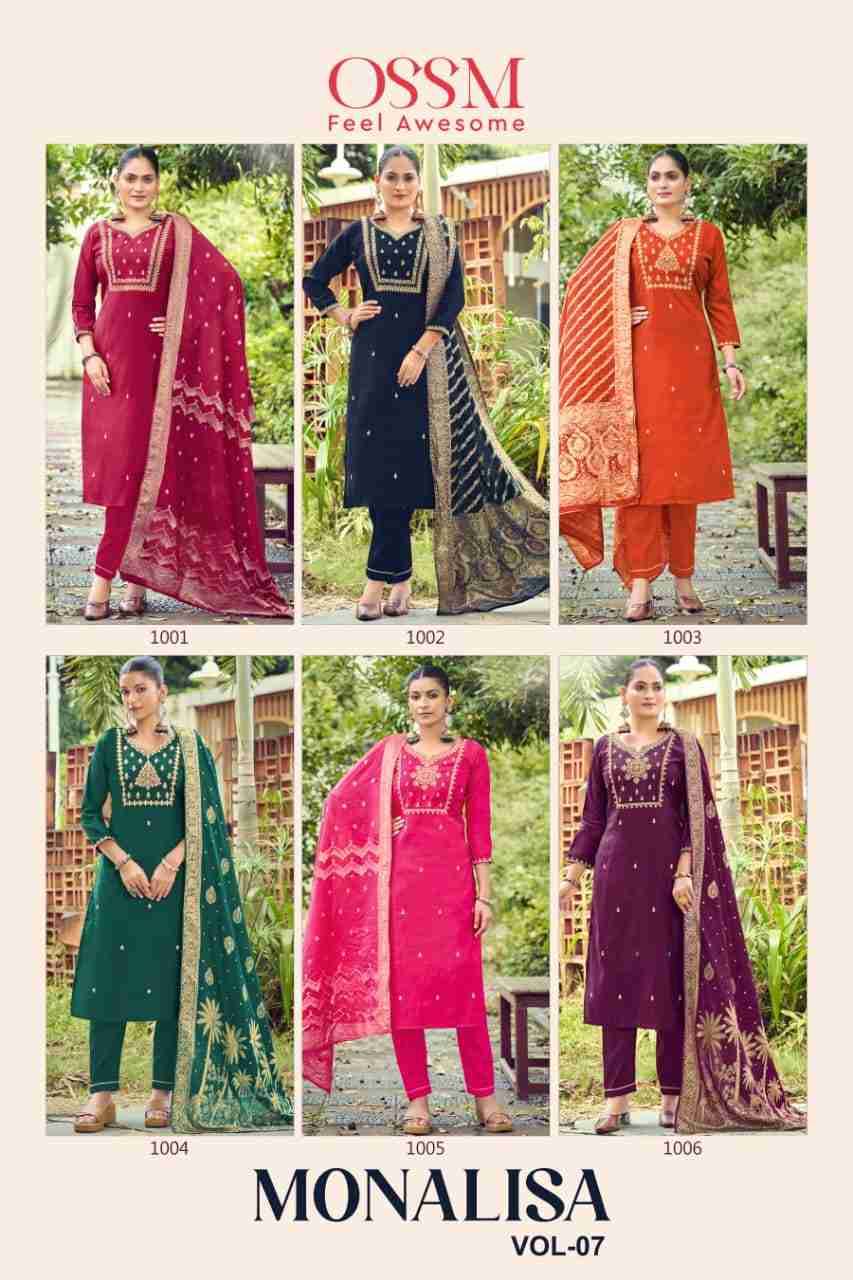 Monalisa Vol-7 By Ossm 1001 To 1006 Series Beautiful Festive Suits Colorful Stylish Fancy Casual Wear & Ethnic Wear Pure Roman Silk Print Dresses At Wholesale Price