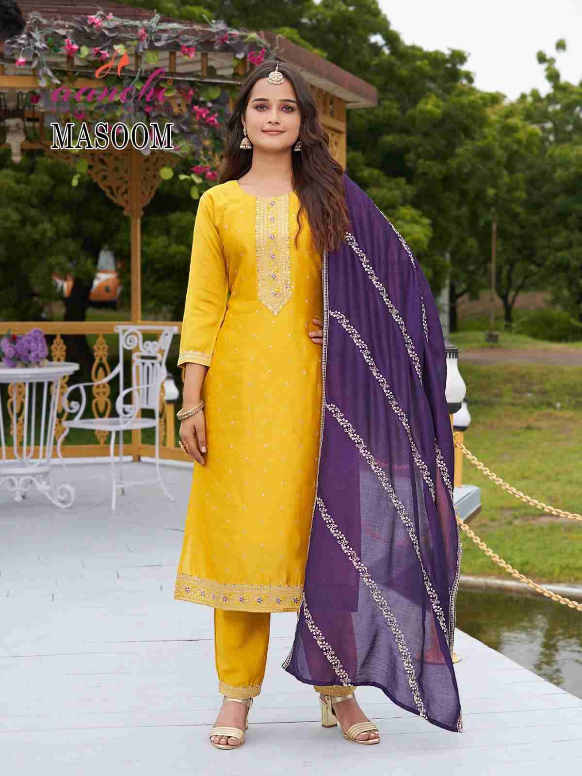 Masoom By Aanchi 01 To 04 Series Beautiful Festive Suits Colorful Stylish Fancy Casual Wear & Ethnic Wear Vichitra Silk Dresses At Wholesale Price