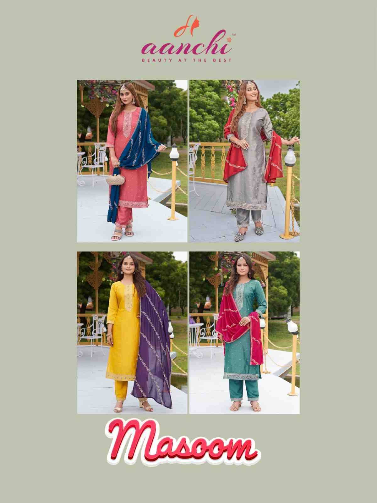 Masoom By Aanchi 01 To 04 Series Beautiful Festive Suits Colorful Stylish Fancy Casual Wear & Ethnic Wear Vichitra Silk Dresses At Wholesale Price