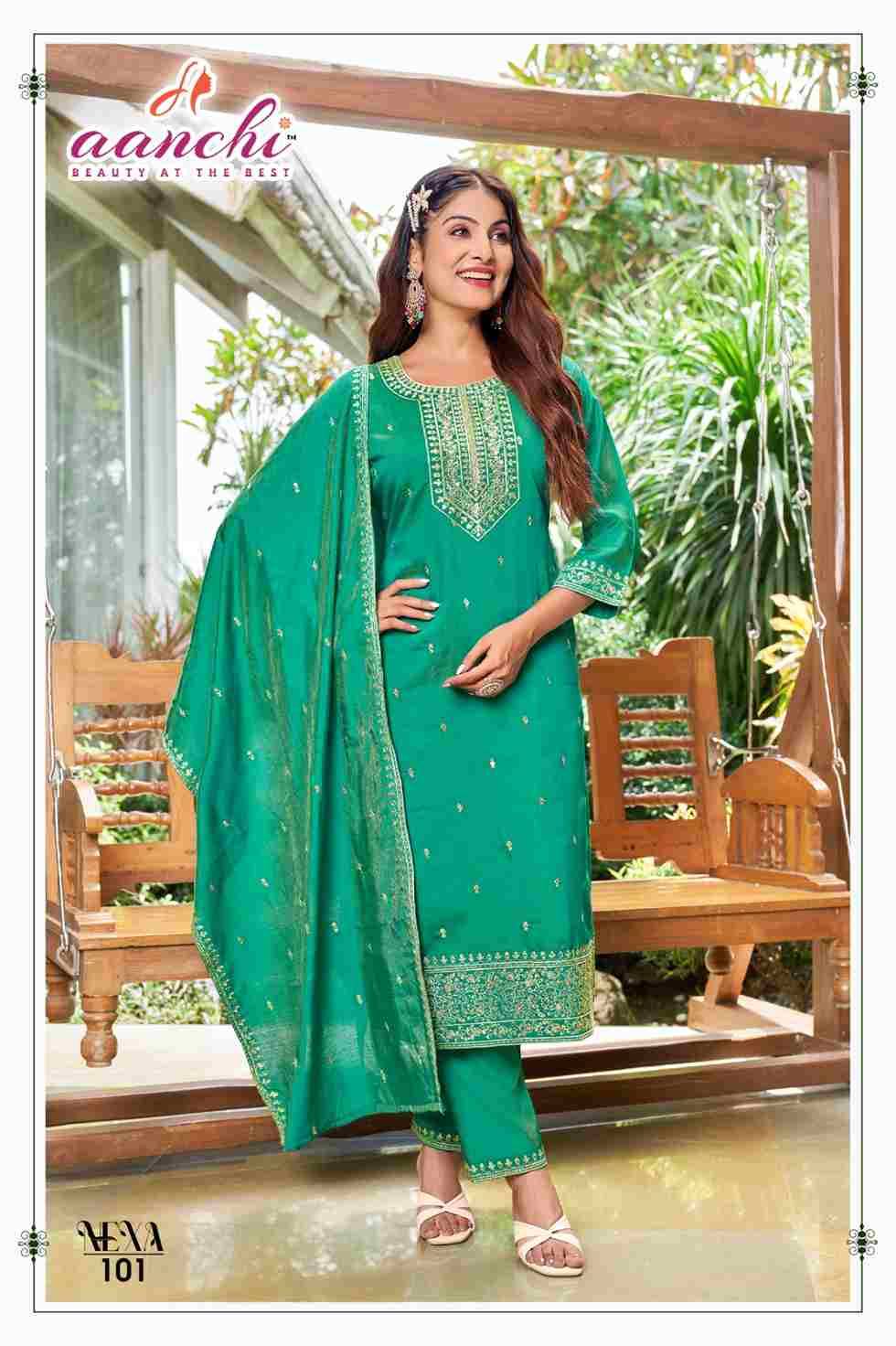 Nexa By Aanchi 101 To 104 Series Beautiful Festive Suits Colorful Stylish Fancy Casual Wear & Ethnic Wear Roman Shimmer Dresses At Wholesale Price