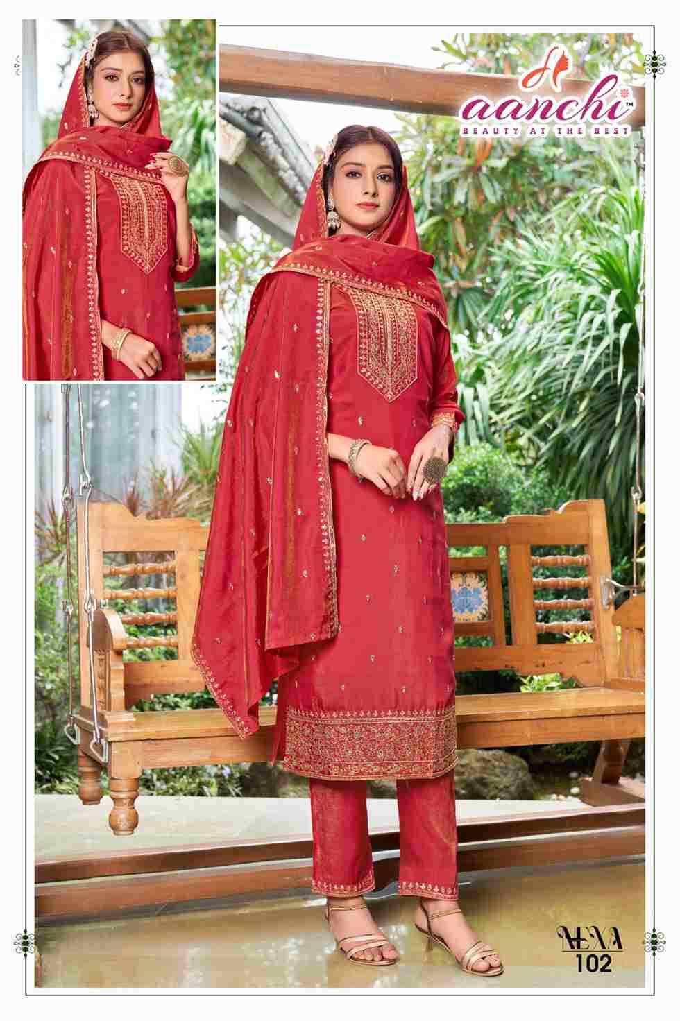 Nexa By Aanchi 101 To 104 Series Beautiful Festive Suits Colorful Stylish Fancy Casual Wear & Ethnic Wear Roman Shimmer Dresses At Wholesale Price