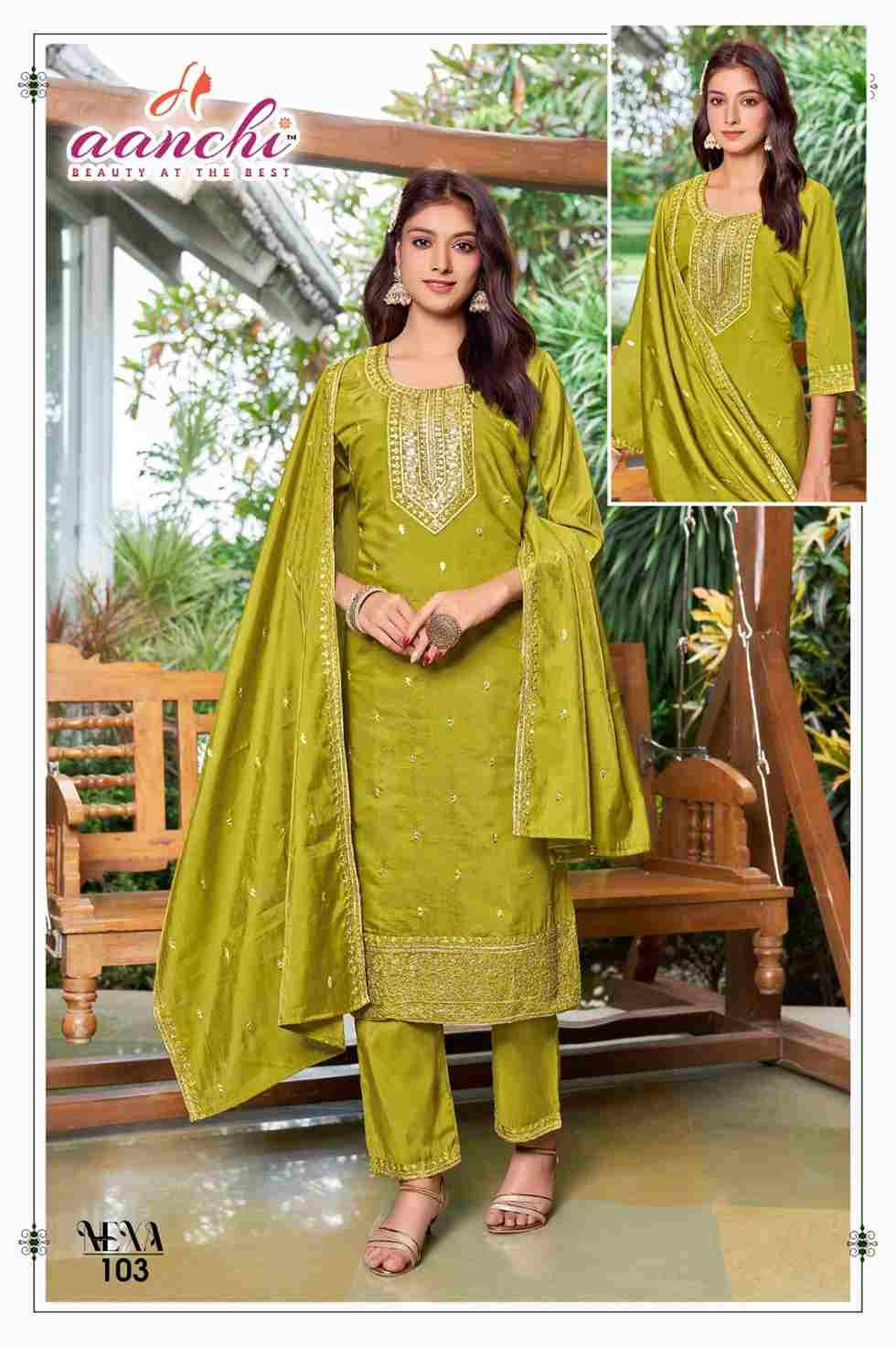 Nexa By Aanchi 101 To 104 Series Beautiful Festive Suits Colorful Stylish Fancy Casual Wear & Ethnic Wear Roman Shimmer Dresses At Wholesale Price