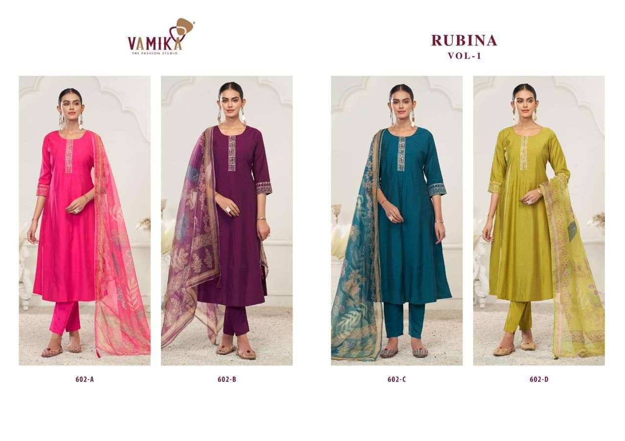 Rubina Vol-1 By Vamika 602-A To 602-D Series Designer Sharara Stylish Fancy Colorful Beautiful Party Wear & Ethnic Wear Collection Viscose Silk Dresses At Wholesale Price