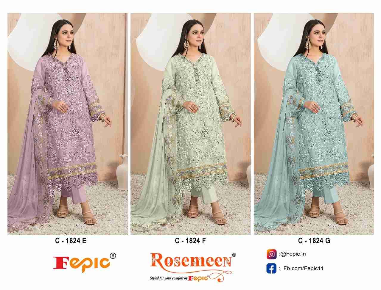 Fepic 1824 Colours Vol-2 By Fepic 1824-E To 1824-G Series Beautiful Pakistani Suits Colorful Stylish Fancy Casual Wear & Ethnic Wear Organza Embroidered Dresses At Wholesale Price