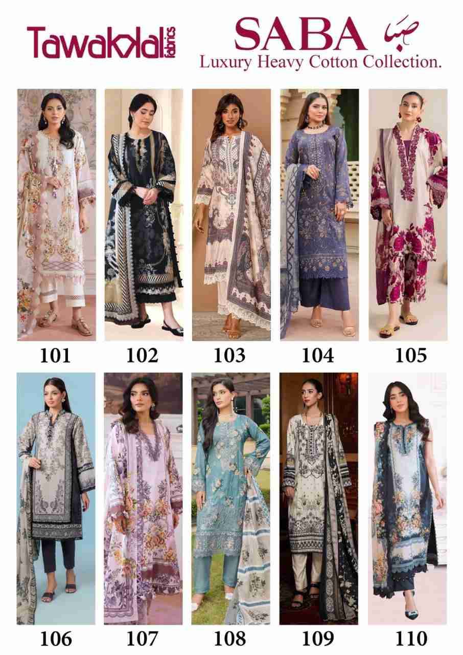 Saba By Tawakkal Fab 101 To 110 Series Designer Festive Suits Beautiful Stylish Fancy Colorful Party Wear & Occasional Wear Pure Cotton Dresses At Wholesale Price
