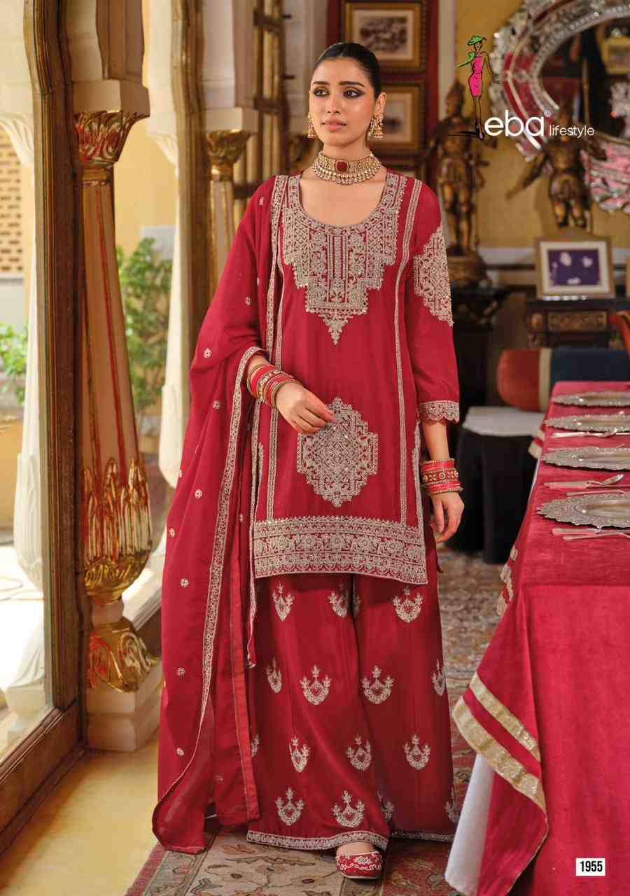 Avantika By Eba Lifestyle 1955 To 1958 Series Beautiful Stylish Sharara Suits Fancy Colorful Casual Wear & Ethnic Wear & Ready To Wear Heavy Chinnon Embroidered Dresses At Wholesale Price