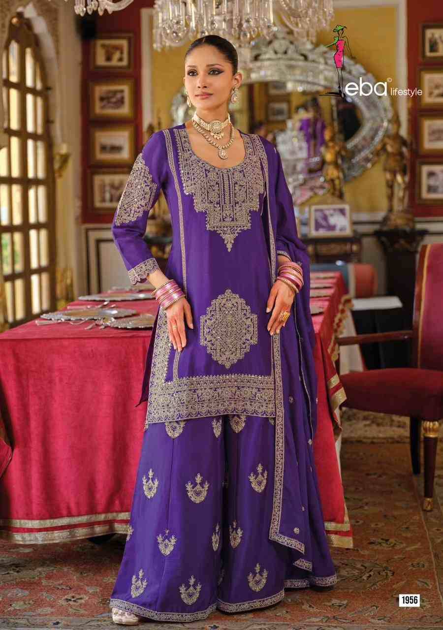 Avantika By Eba Lifestyle 1955 To 1958 Series Beautiful Stylish Sharara Suits Fancy Colorful Casual Wear & Ethnic Wear & Ready To Wear Heavy Chinnon Embroidered Dresses At Wholesale Price