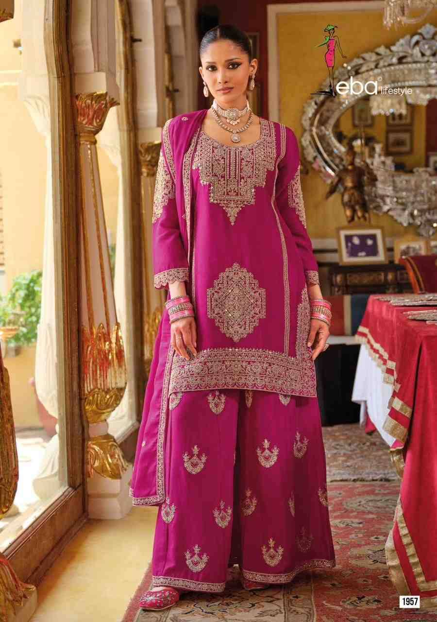 Avantika By Eba Lifestyle 1955 To 1958 Series Beautiful Stylish Sharara Suits Fancy Colorful Casual Wear & Ethnic Wear & Ready To Wear Heavy Chinnon Embroidered Dresses At Wholesale Price