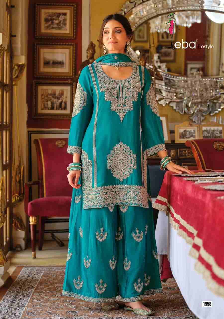 Avantika By Eba Lifestyle 1955 To 1958 Series Beautiful Stylish Sharara Suits Fancy Colorful Casual Wear & Ethnic Wear & Ready To Wear Heavy Chinnon Embroidered Dresses At Wholesale Price