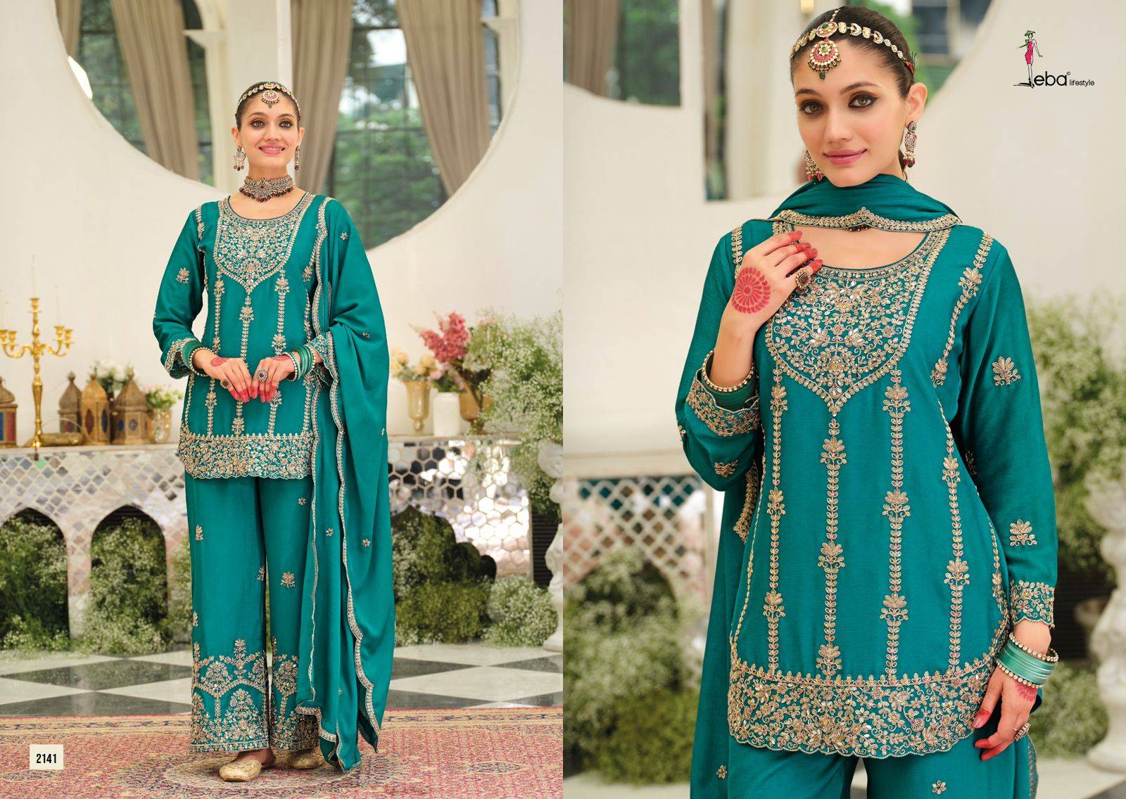Pallavi By Eba Lifestyle 2141 To 2144 Series Beautiful Stylish Festive Suits Fancy Colorful Casual Wear & Ethnic Wear & Ready To Wear Heavy Chinnon Embroidered Dresses At Wholesale Price