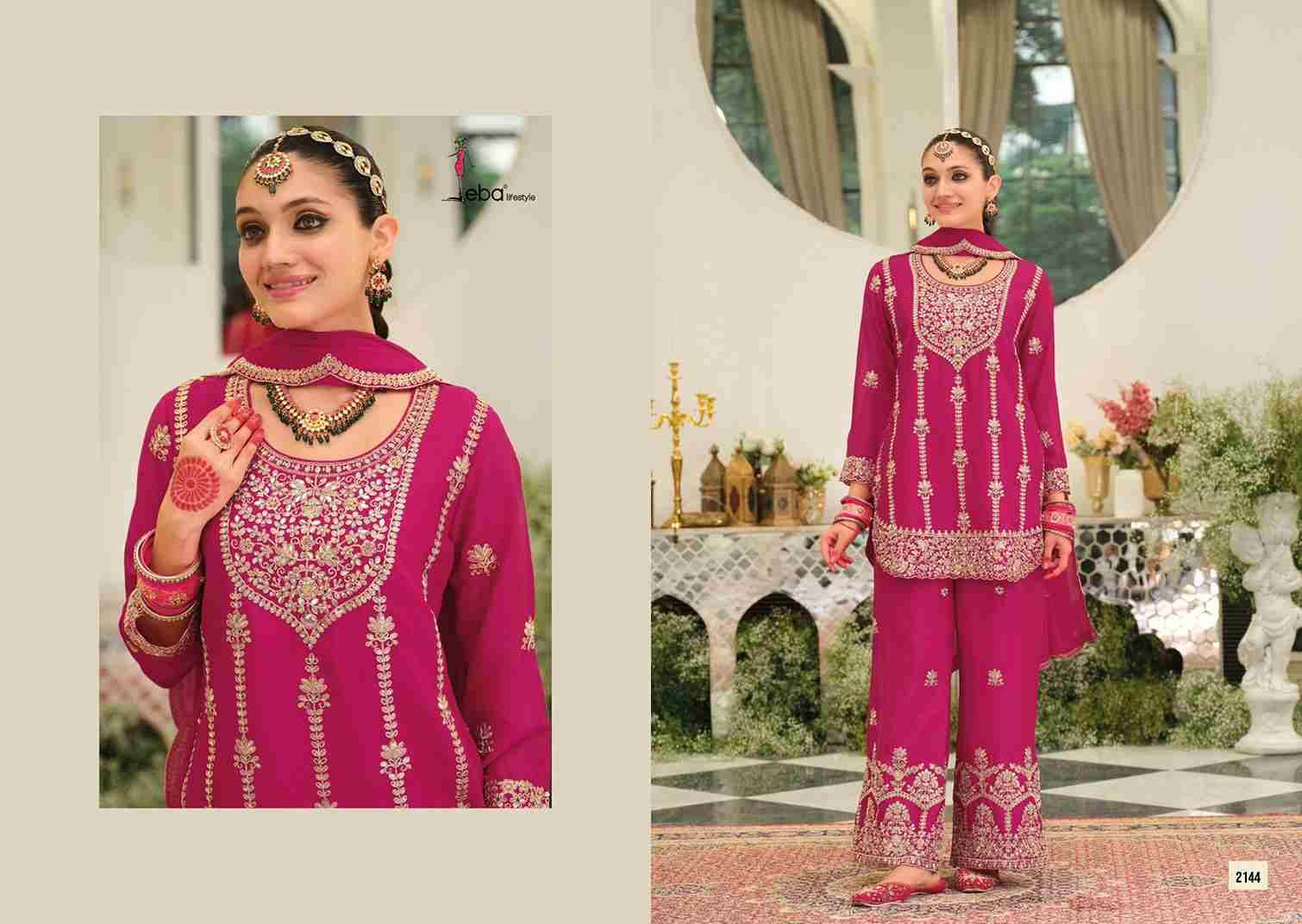Pallavi By Eba Lifestyle 2141 To 2144 Series Beautiful Stylish Festive Suits Fancy Colorful Casual Wear & Ethnic Wear & Ready To Wear Heavy Chinnon Embroidered Dresses At Wholesale Price