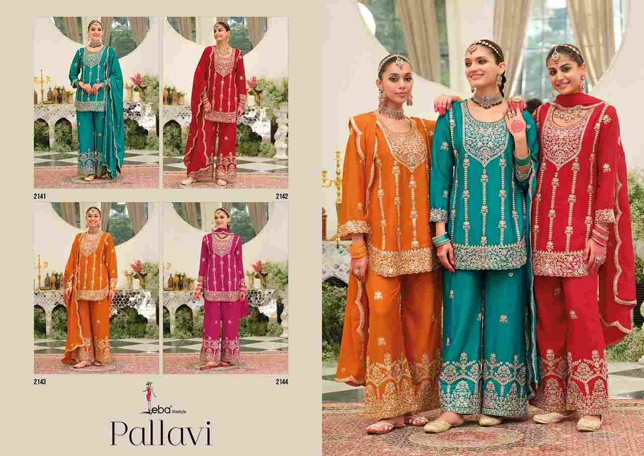 Pallavi By Eba Lifestyle 2141 To 2144 Series Beautiful Stylish Festive Suits Fancy Colorful Casual Wear & Ethnic Wear & Ready To Wear Heavy Chinnon Embroidered Dresses At Wholesale Price