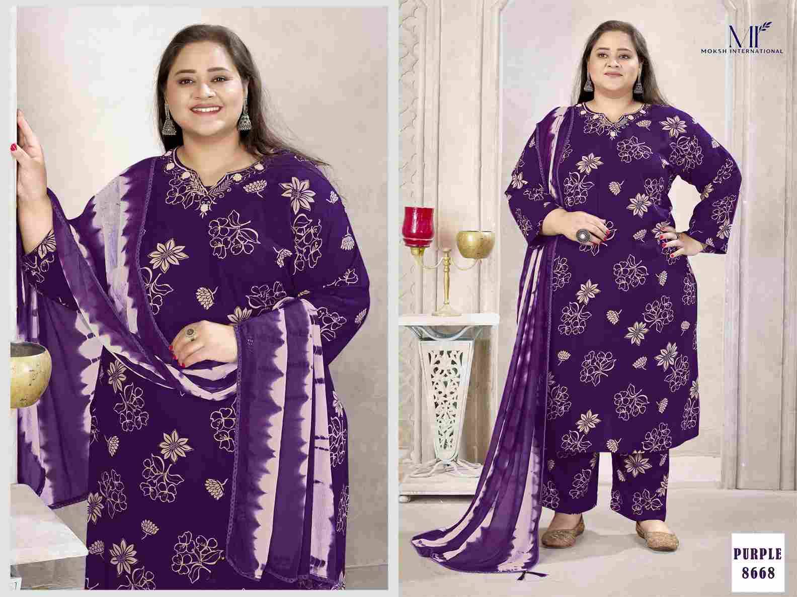 Plus Size Glory Vol-2 By Moksh International 8668 To 8671 Series Beautiful Stylish Festive Suits Fancy Colorful Casual Wear & Ethnic Wear & Ready To Wear Viscose Print Dresses At Wholesale Price