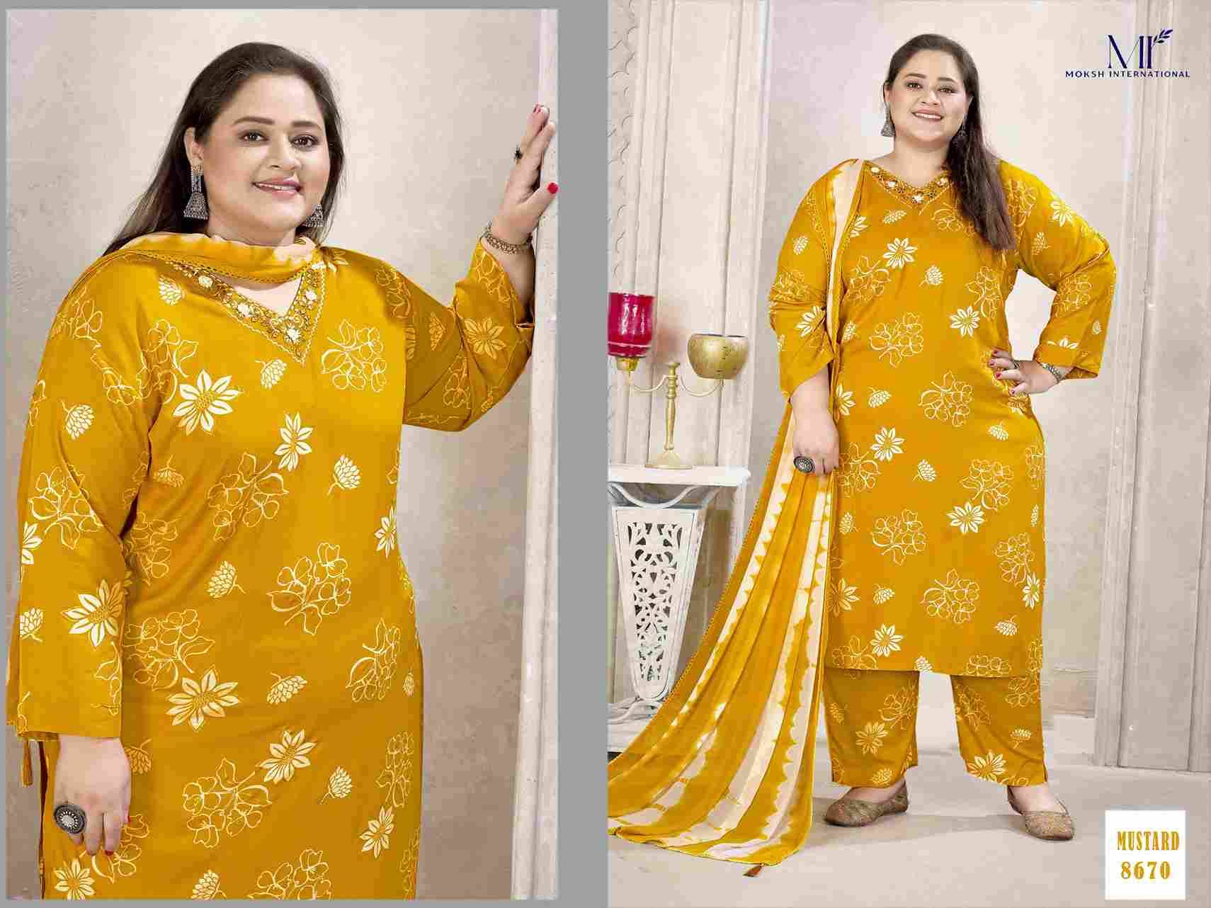 Plus Size Glory Vol-2 By Moksh International 8668 To 8671 Series Beautiful Stylish Festive Suits Fancy Colorful Casual Wear & Ethnic Wear & Ready To Wear Viscose Print Dresses At Wholesale Price