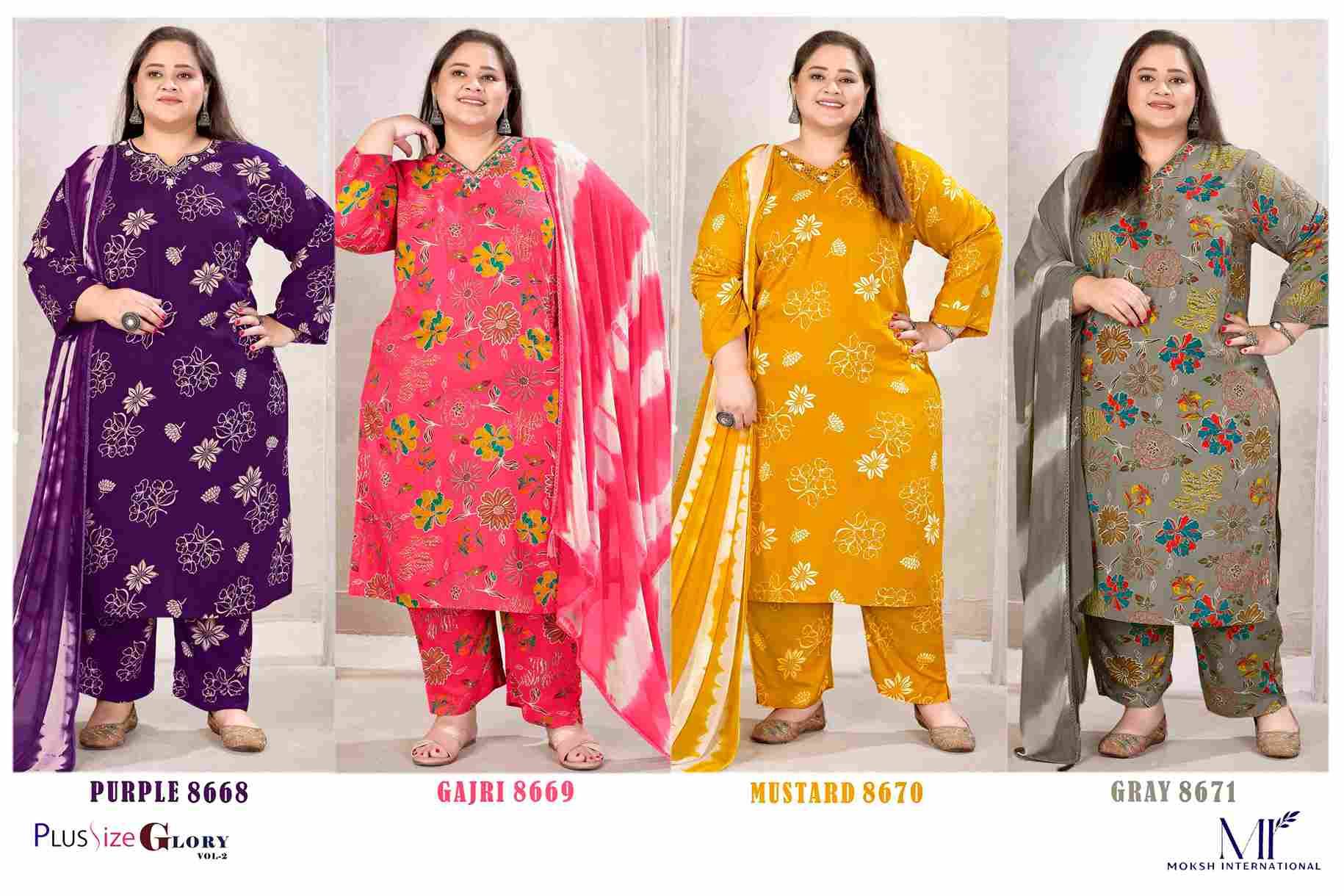 Plus Size Glory Vol-2 By Moksh International 8668 To 8671 Series Beautiful Stylish Festive Suits Fancy Colorful Casual Wear & Ethnic Wear & Ready To Wear Viscose Print Dresses At Wholesale Price