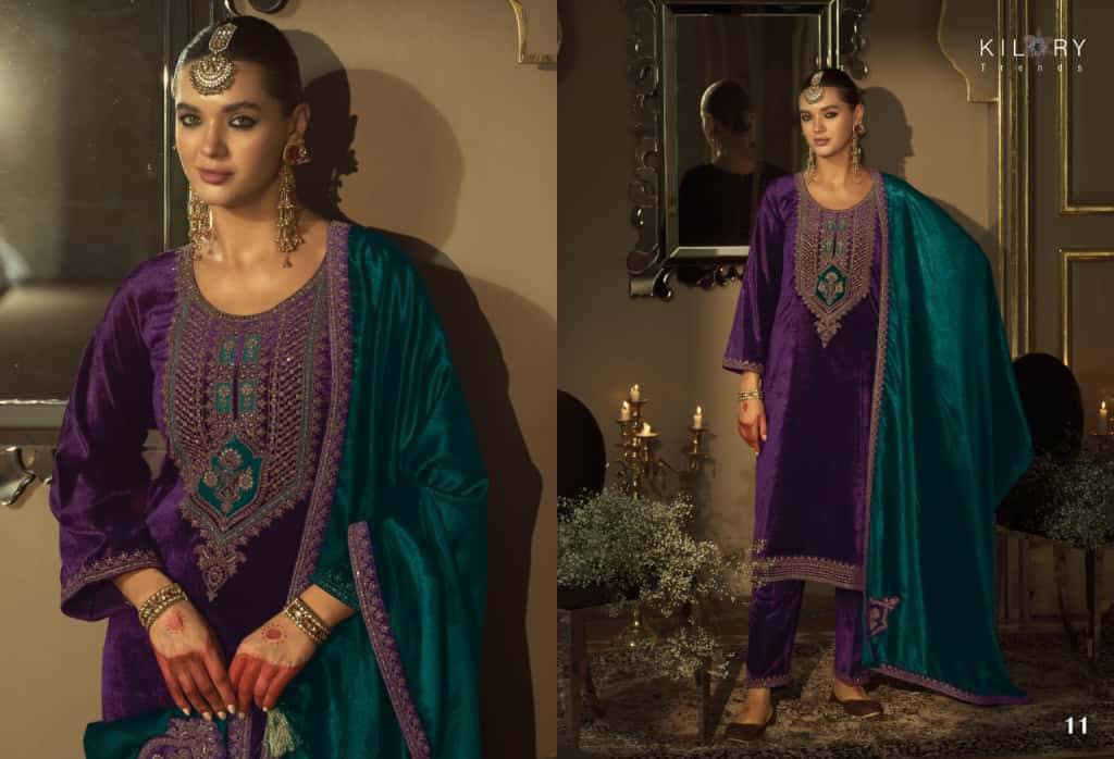 Noor-E-Shama By Kilory 11 To 16 Series Beautiful Festive Suits Colorful Stylish Fancy Casual Wear & Ethnic Wear Pure Velvet Dresses At Wholesale Price