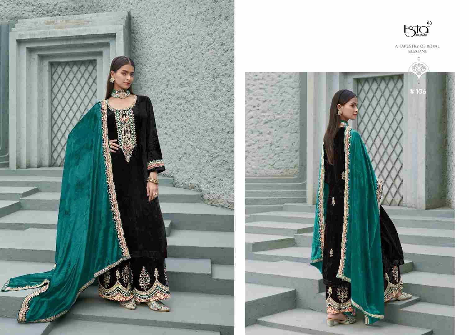 Husn By Esta Designs 101 To 106 Series Beautiful Festive Suits Colorful Stylish Fancy Casual Wear & Ethnic Wear Pure Silk Velvet Dresses At Wholesale Price
