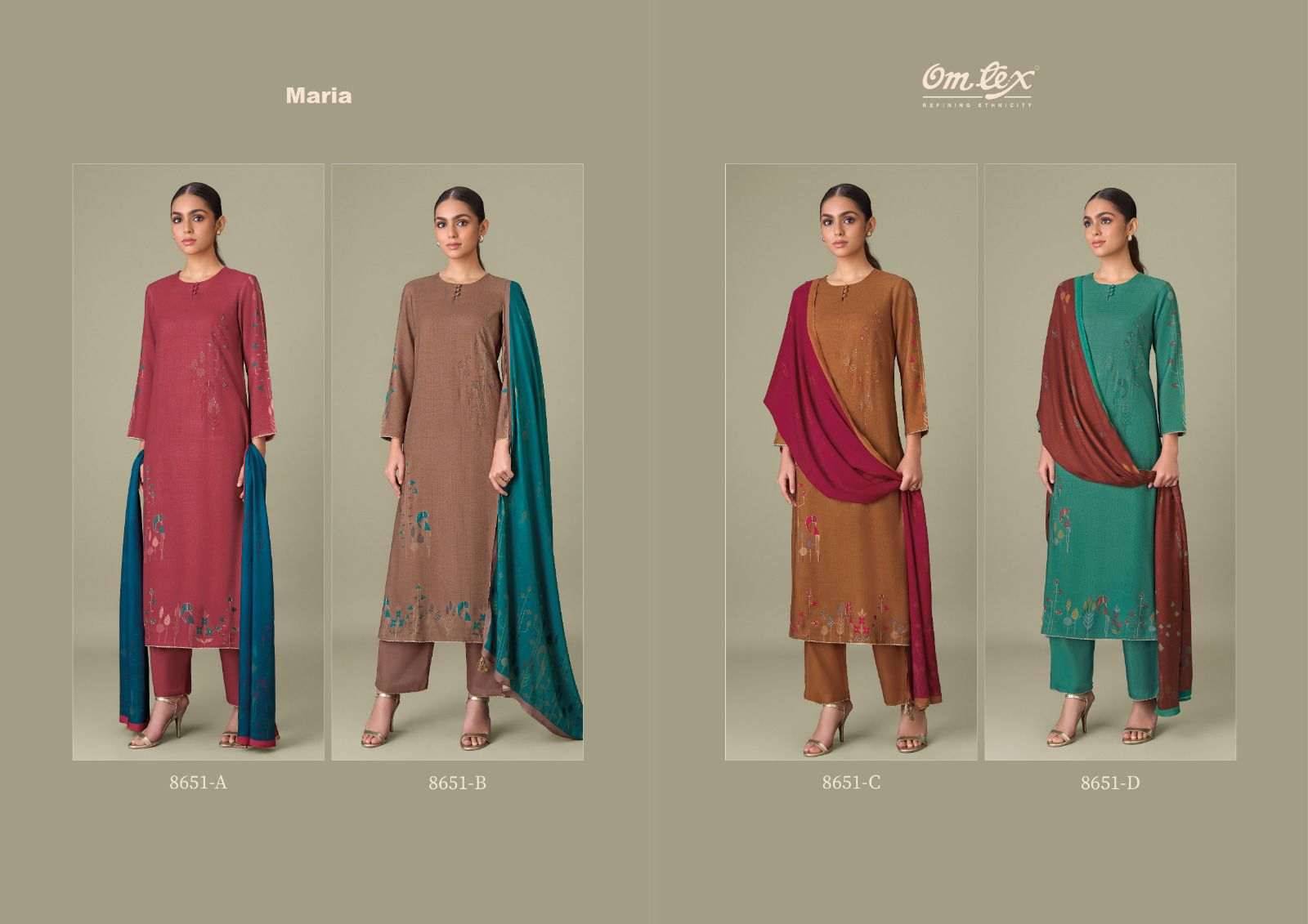 Maria By Om Tex 8651-A To 8651-D Series Beautiful Festive Suits Colorful Stylish Fancy Casual Wear & Ethnic Wear Pure Pashmina Dresses At Wholesale Price