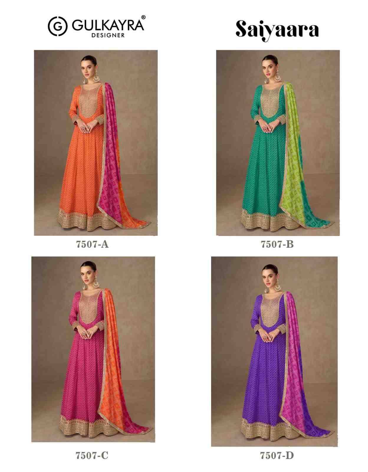 Saiyaara By Gulkayra Designer 7507-A To 7507-D Series Designer Stylish Fancy Colorful Beautiful Party Wear & Ethnic Wear Collection Chinnon Gown With Bottom At Wholesale Price