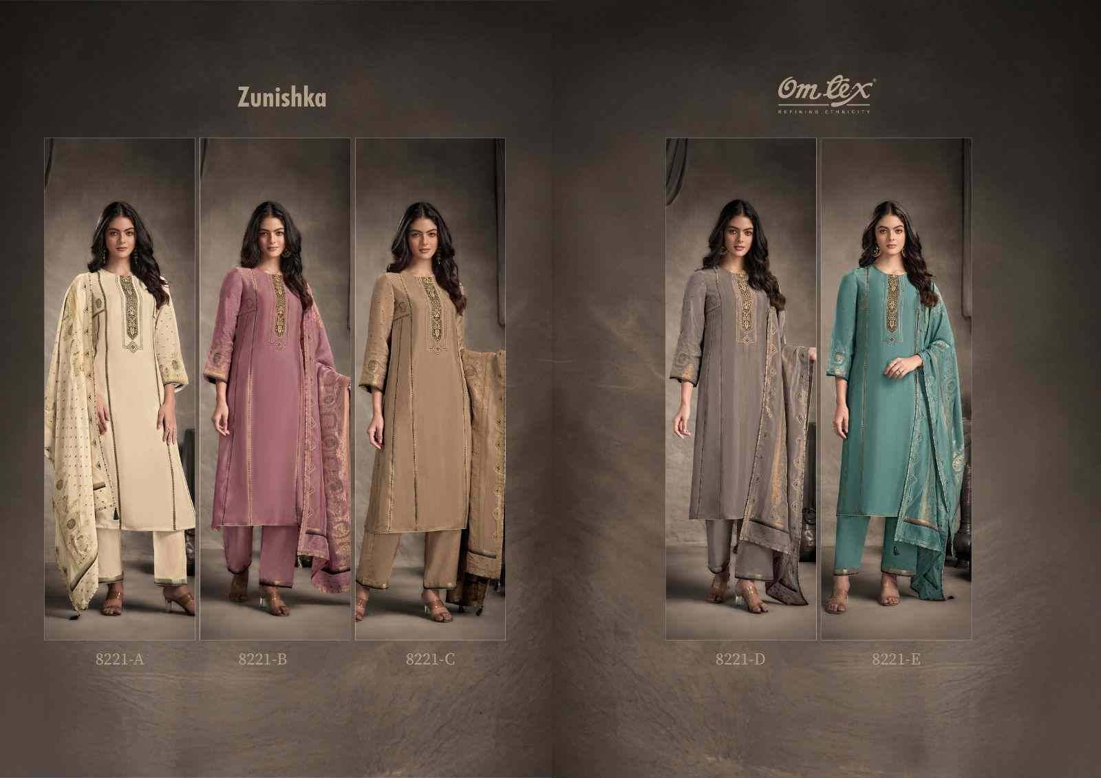 Zunishka By Om Tex 8221-A To 8221-E Series Beautiful Festive Suits Colorful Stylish Fancy Casual Wear & Ethnic Wear Jacquard Silk Dresses At Wholesale Price