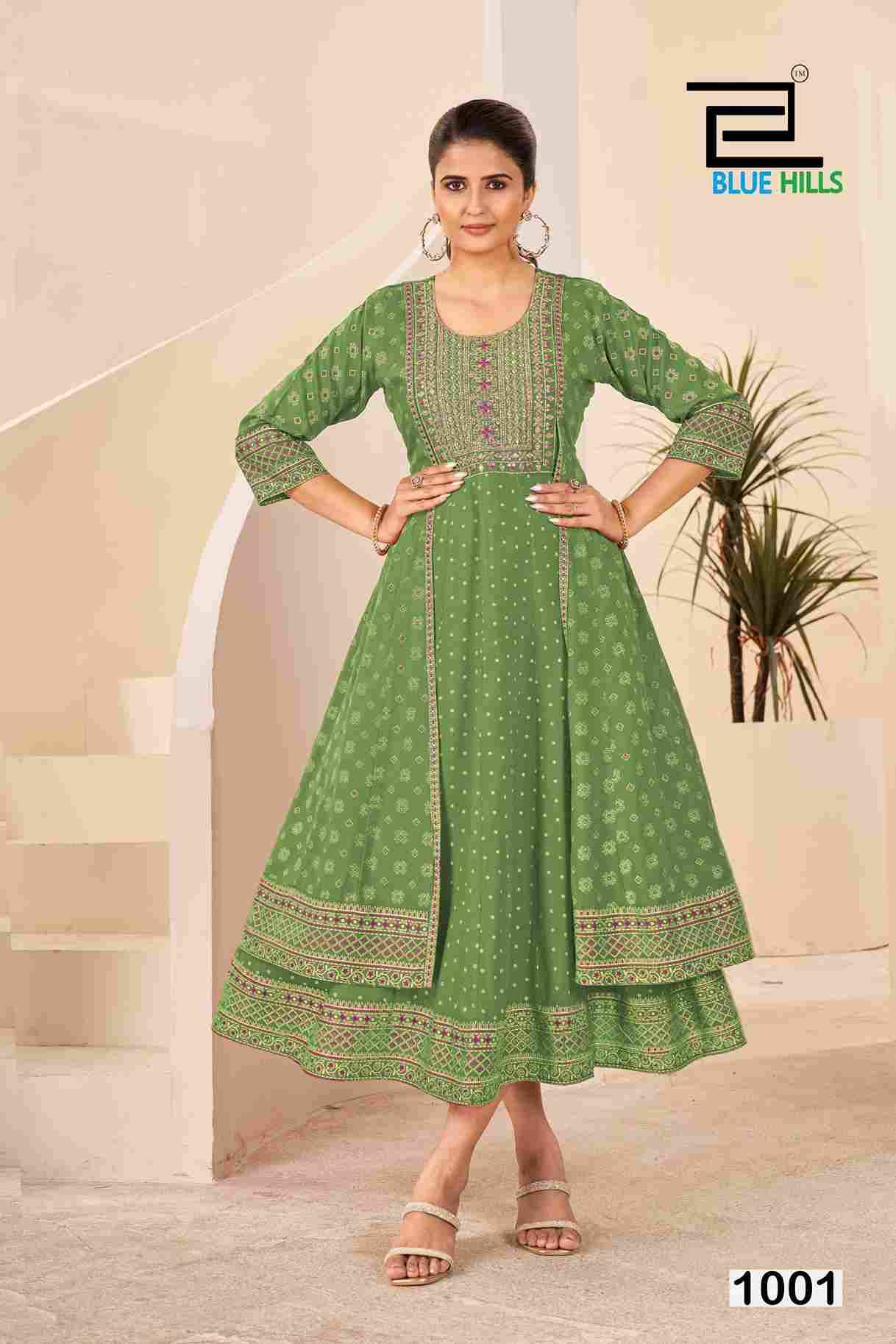 Diamond By Blue Hills 1001 To 1004 Series Beautiful Stylish Fancy Colorful Casual Wear & Ethnic Wear Rayon Foil Gowns At Wholesale Price