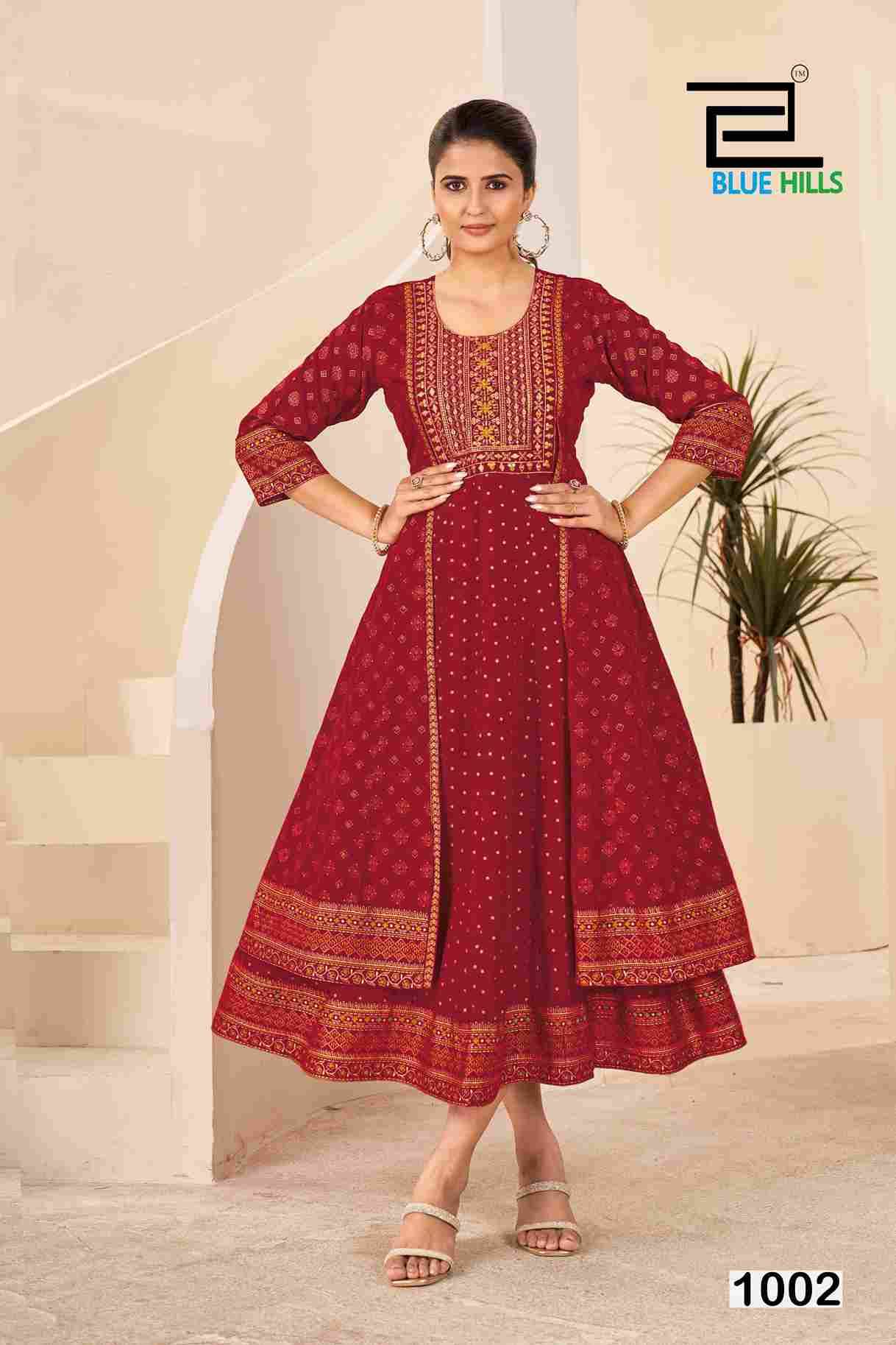 Diamond By Blue Hills 1001 To 1004 Series Beautiful Stylish Fancy Colorful Casual Wear & Ethnic Wear Rayon Foil Gowns At Wholesale Price