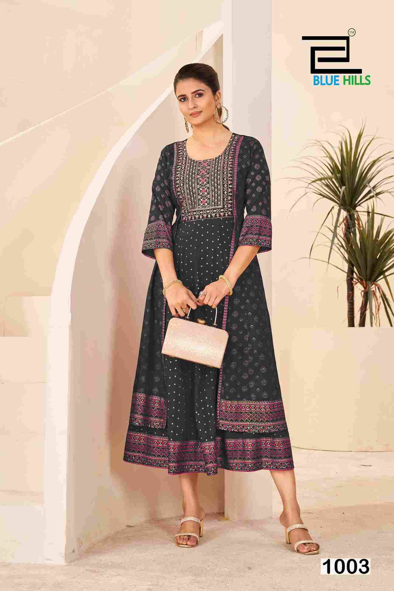 Diamond By Blue Hills 1001 To 1004 Series Beautiful Stylish Fancy Colorful Casual Wear & Ethnic Wear Rayon Foil Gowns At Wholesale Price