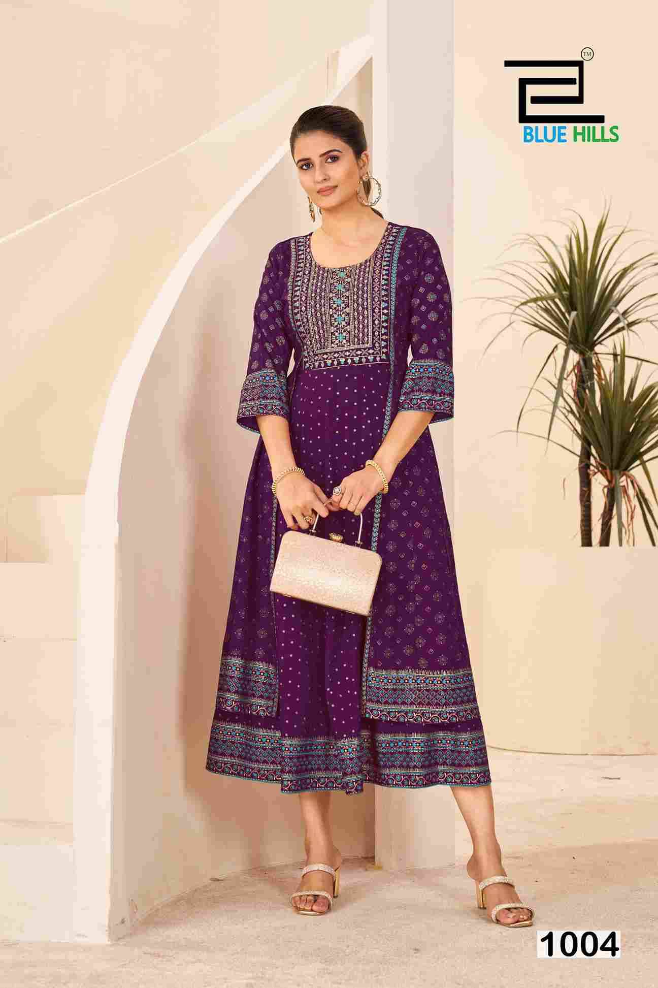 Diamond By Blue Hills 1001 To 1004 Series Beautiful Stylish Fancy Colorful Casual Wear & Ethnic Wear Rayon Foil Gowns At Wholesale Price
