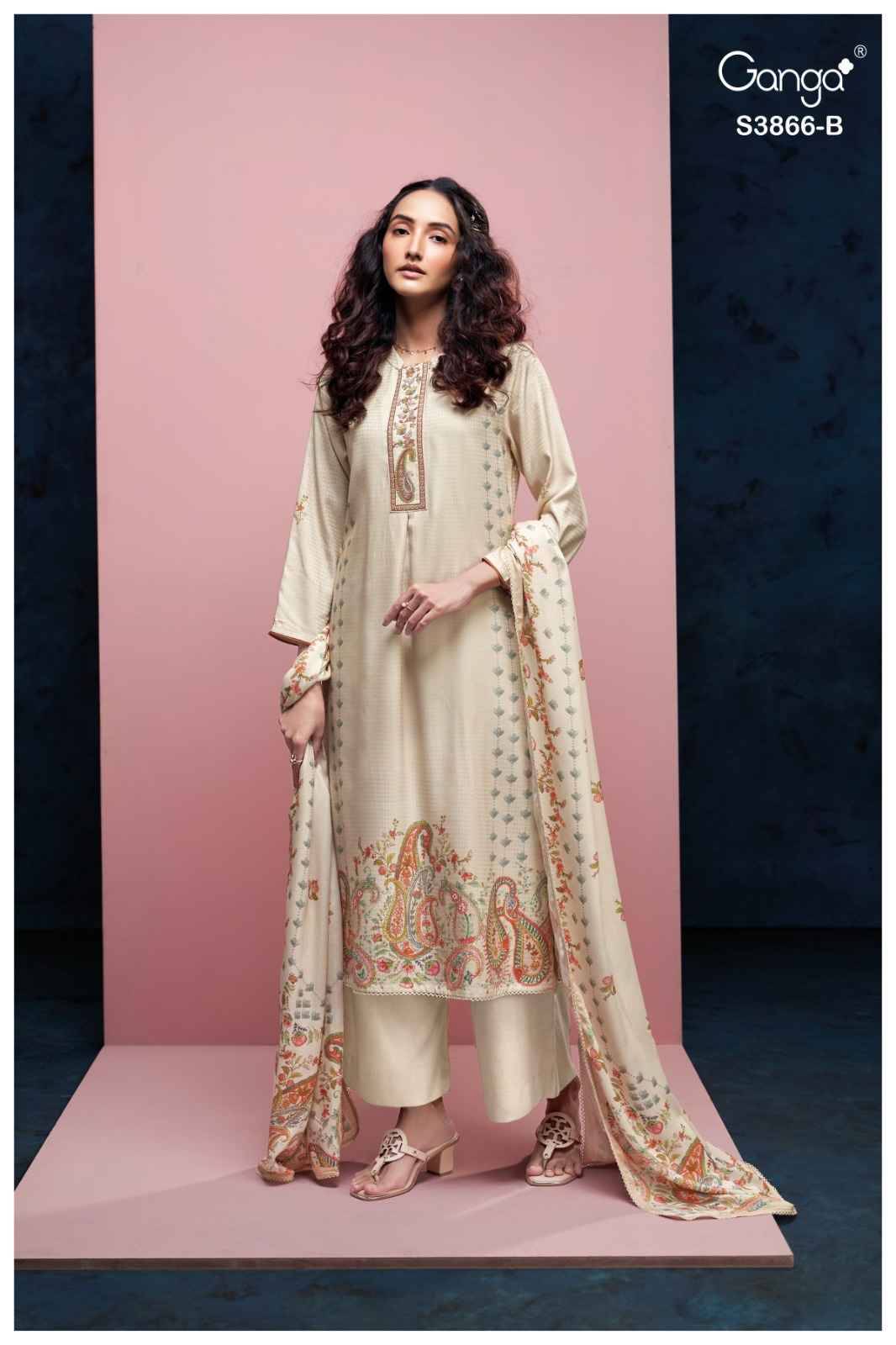 Chiara-3866 By Ganga Fashion 3866-A To 3866-D Series Beautiful Festive Suits Colorful Stylish Fancy Casual Wear & Ethnic Wear Pure Pashmina Dresses At Wholesale Price