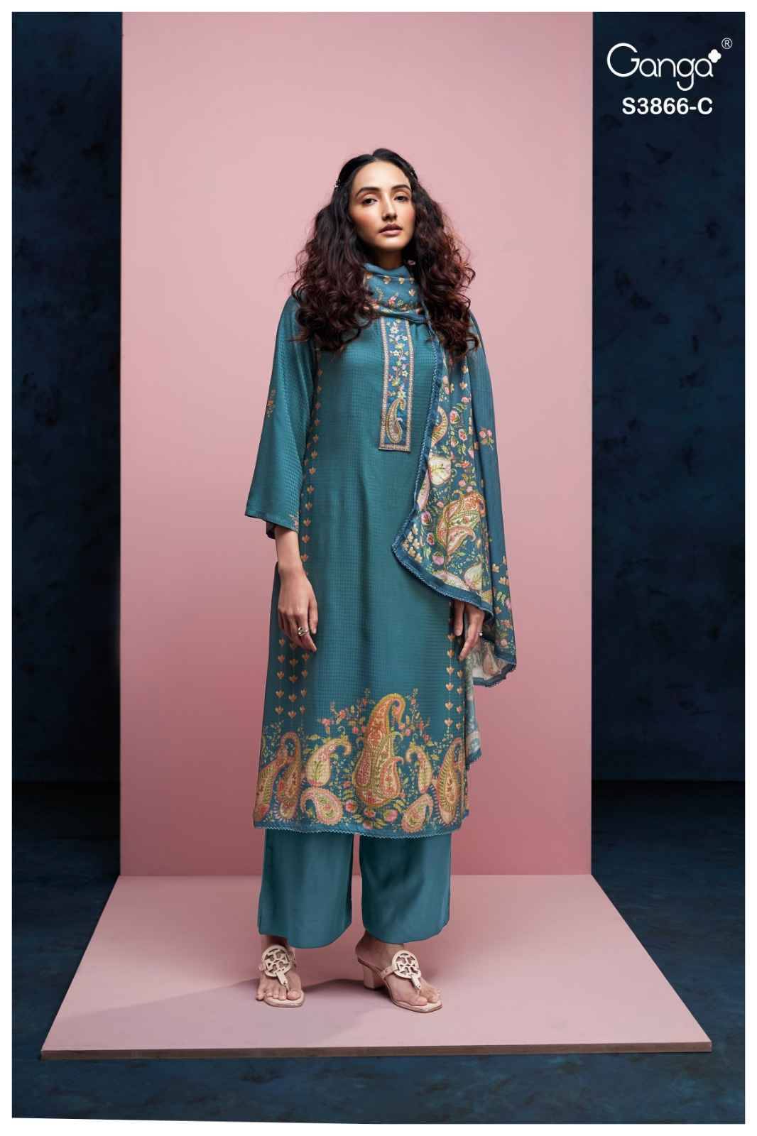 Chiara-3866 By Ganga Fashion 3866-A To 3866-D Series Beautiful Festive Suits Colorful Stylish Fancy Casual Wear & Ethnic Wear Pure Pashmina Dresses At Wholesale Price
