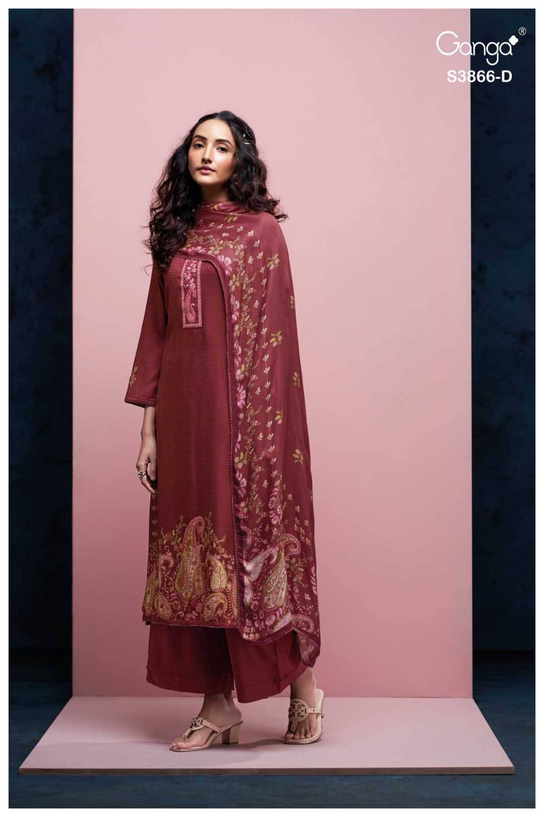 Chiara-3866 By Ganga Fashion 3866-A To 3866-D Series Beautiful Festive Suits Colorful Stylish Fancy Casual Wear & Ethnic Wear Pure Pashmina Dresses At Wholesale Price