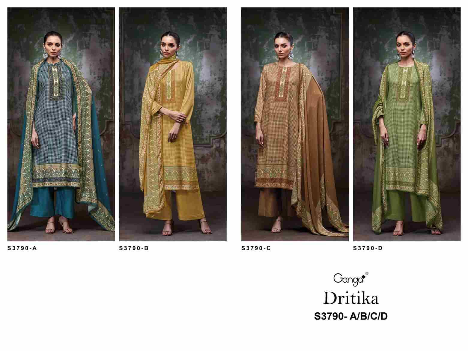 Dritika-3790 By Ganga Fashion 3790-A To 3790-D Series Beautiful Festive Suits Colorful Stylish Fancy Casual Wear & Ethnic Wear Pure Pashmina Dresses At Wholesale Price