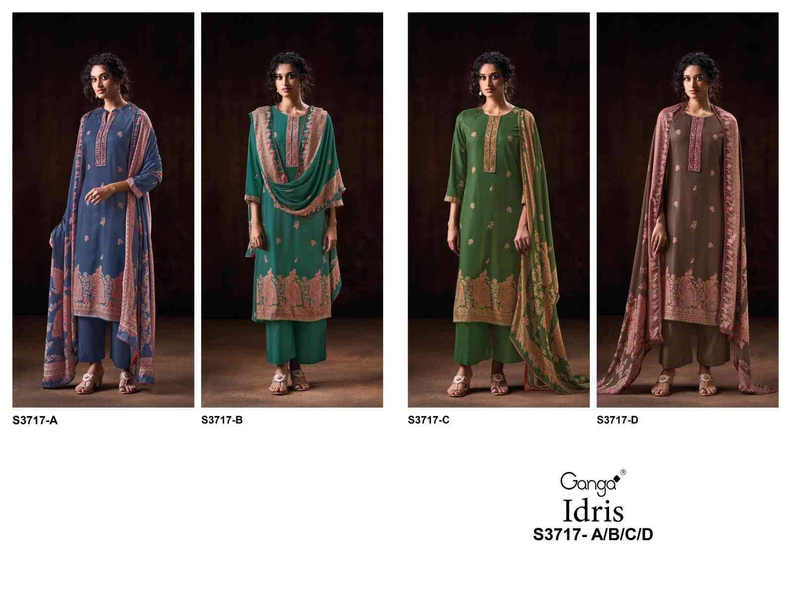 Idris-3717 By Ganga Fashion 3717-A To 3717-D Series Beautiful Festive Suits Colorful Stylish Fancy Casual Wear & Ethnic Wear Pure Pashmina Dresses At Wholesale Price