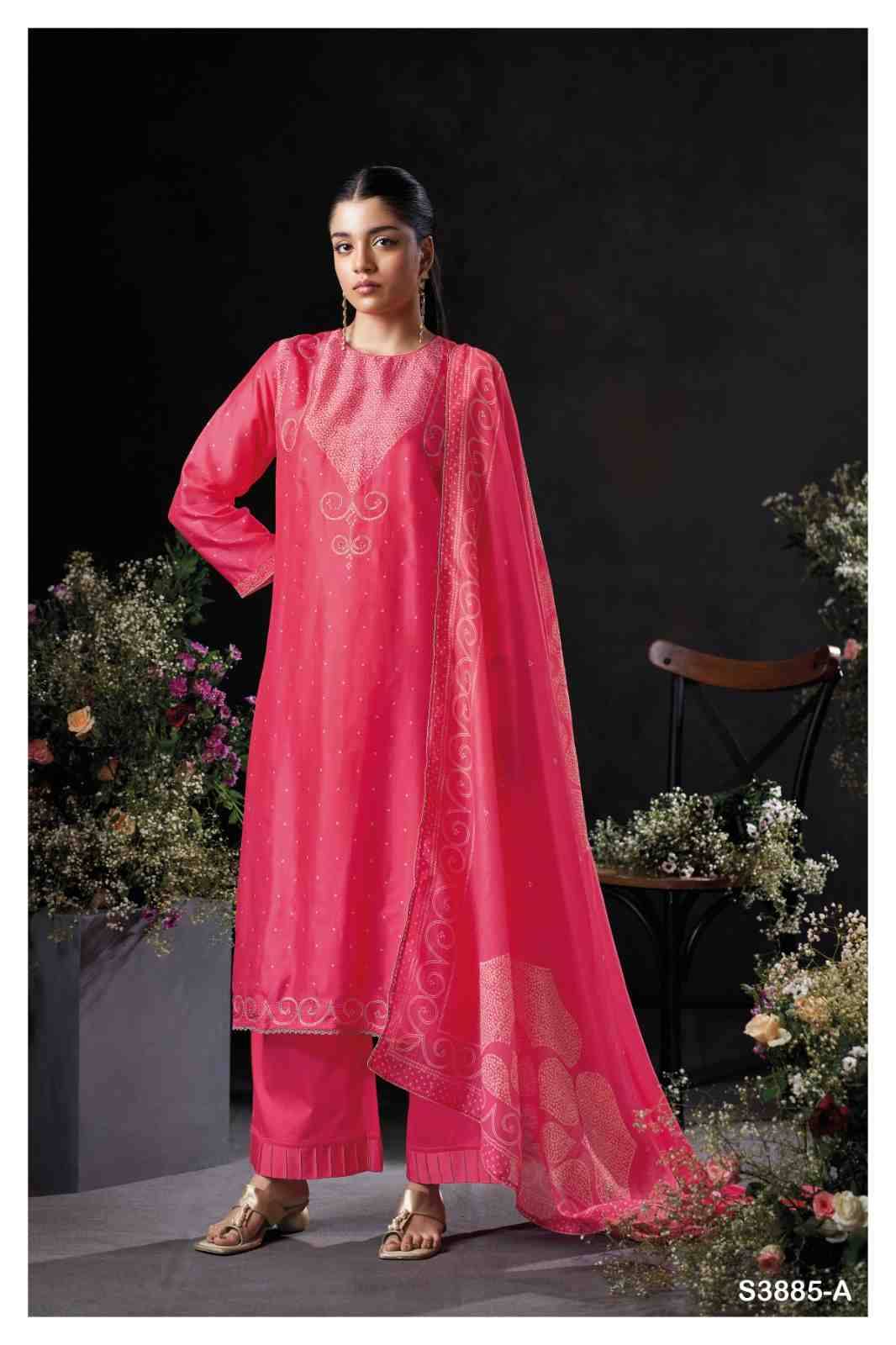Oceara-3885 By Ganga Fashion 3885-A To 3885-C Series Beautiful Festive Suits Colorful Stylish Fancy Casual Wear & Ethnic Wear Pure Bemberg Silk Satin Dresses At Wholesale Price