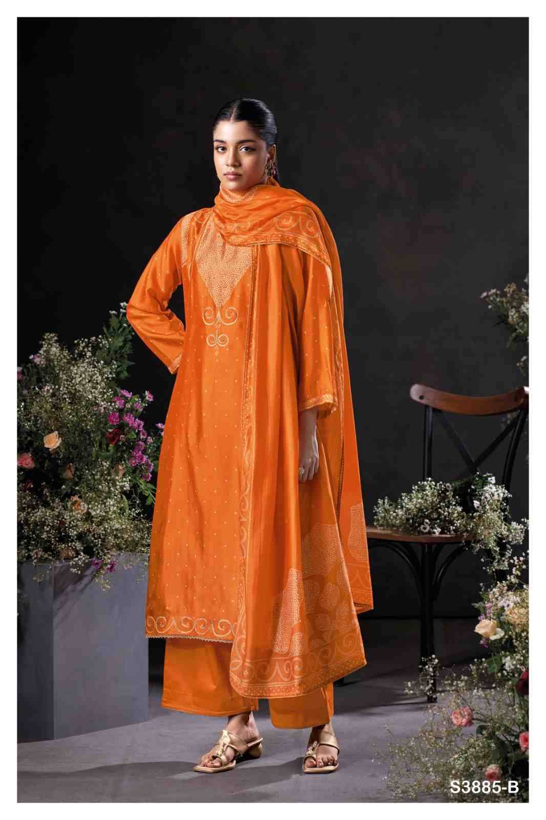 Oceara-3885 By Ganga Fashion 3885-A To 3885-C Series Beautiful Festive Suits Colorful Stylish Fancy Casual Wear & Ethnic Wear Pure Bemberg Silk Satin Dresses At Wholesale Price