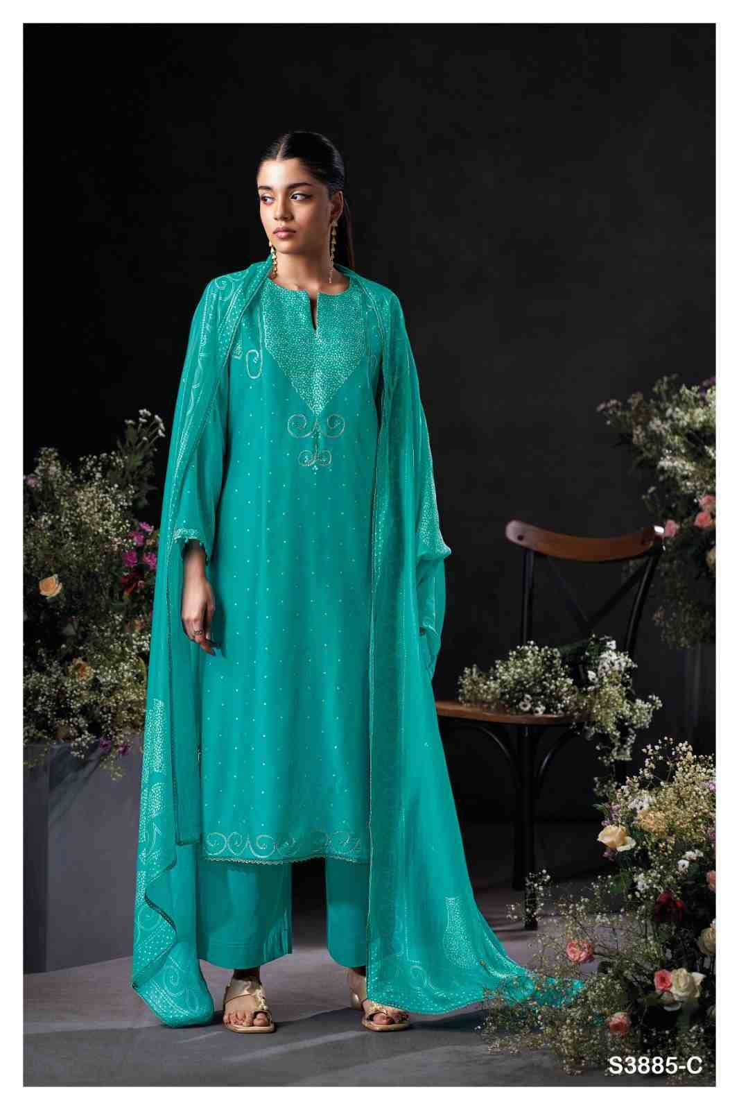 Oceara-3885 By Ganga Fashion 3885-A To 3885-C Series Beautiful Festive Suits Colorful Stylish Fancy Casual Wear & Ethnic Wear Pure Bemberg Silk Satin Dresses At Wholesale Price