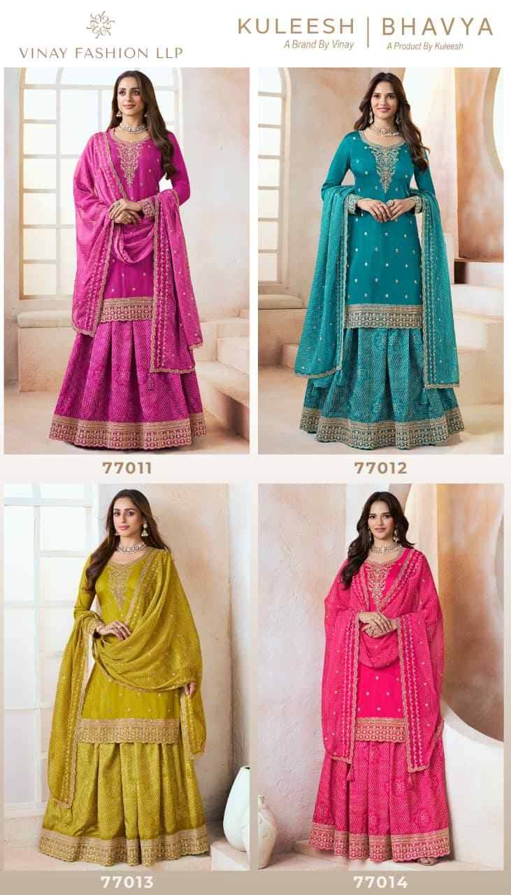 Bhavya By Kuleesh 77011 To 77014 Series Designer Festive Suits Collection Beautiful Stylish Fancy Colorful Party Wear & Occasional Wear Silk Dresses At Wholesale Price