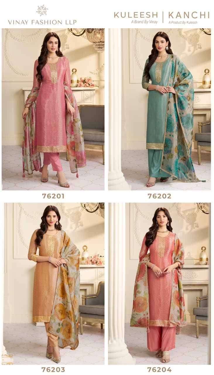 Kanchi By Kuleesh 76201 To 76204 Series Designer Festive Suits Collection Beautiful Stylish Fancy Colorful Party Wear & Occasional Wear Silk Dresses At Wholesale Price