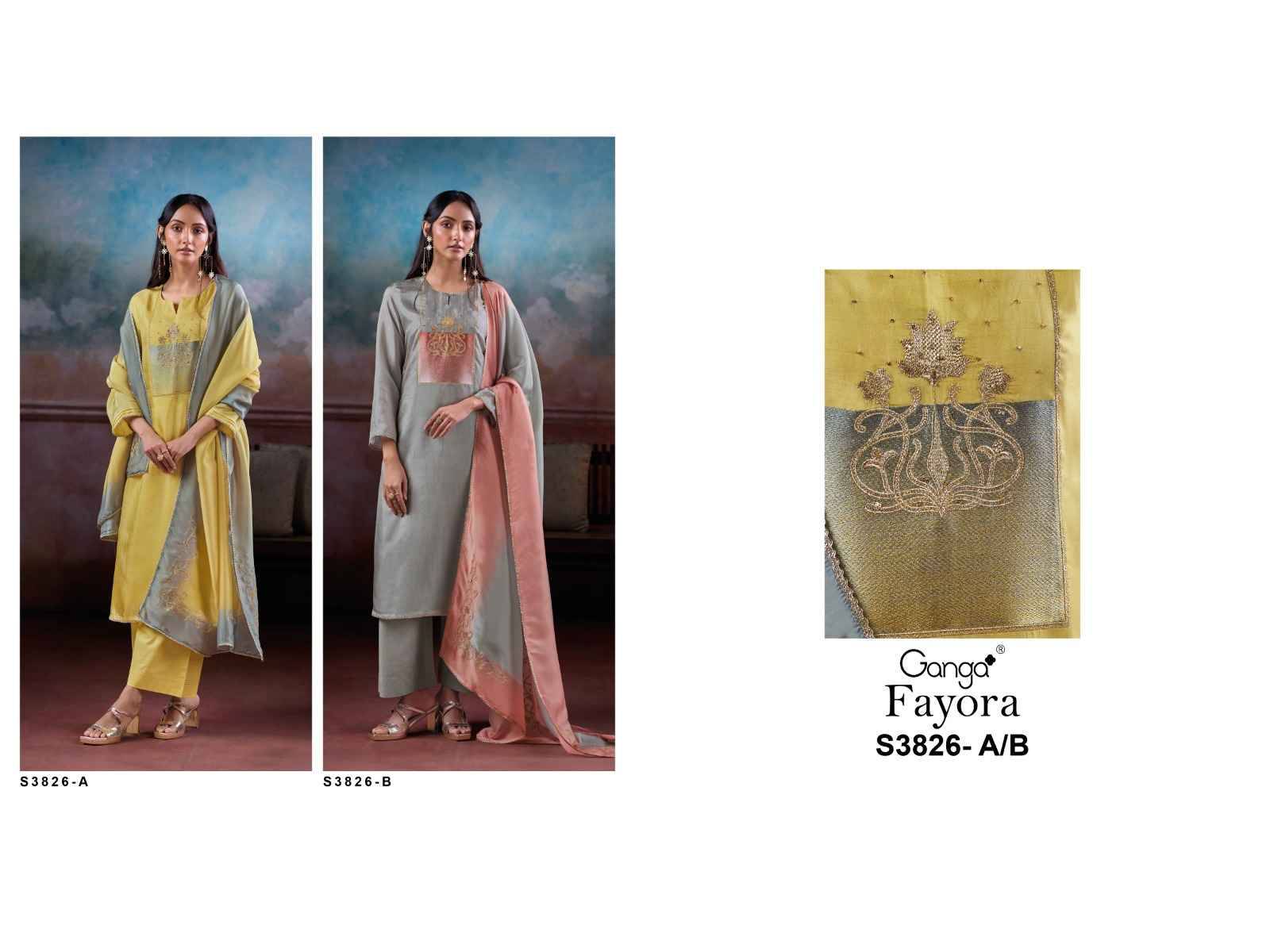 Fayora-3826 By Ganga Fashion 3826-A To 3826-B Series Beautiful Festive Suits Colorful Stylish Fancy Casual Wear & Ethnic Wear Pure Bemberg Silk Satin Dresses At Wholesale Price