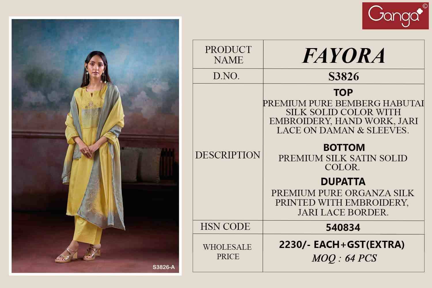 Fayora-3826 By Ganga Fashion 3826-A To 3826-B Series Beautiful Festive Suits Colorful Stylish Fancy Casual Wear & Ethnic Wear Pure Bemberg Silk Satin Dresses At Wholesale Price