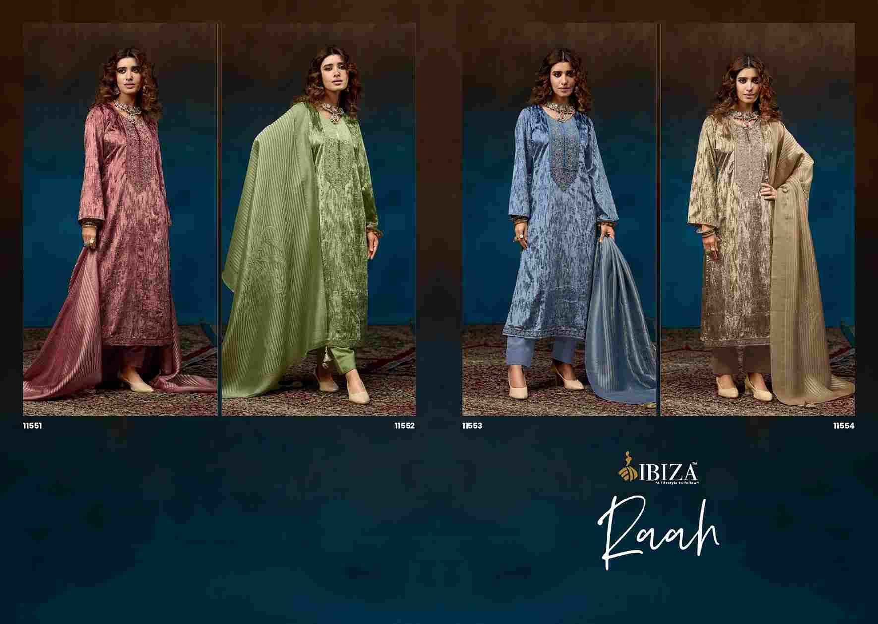 Raah By Ibiza 11551 To 11554 Series Beautiful Festive Suits Colorful Stylish Fancy Casual Wear & Ethnic Wear Pure Velvet Brasso Dresses At Wholesale Price