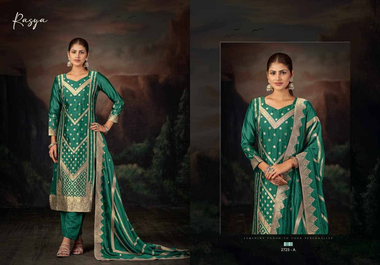 Rasya By Sargam Prints 2723-A To 2723-D Series Beautiful Festive Suits Stylish Fancy Colorful Casual Wear & Ethnic Wear Pure Viscose Silk Jacquard Print Dresses At Wholesale Price