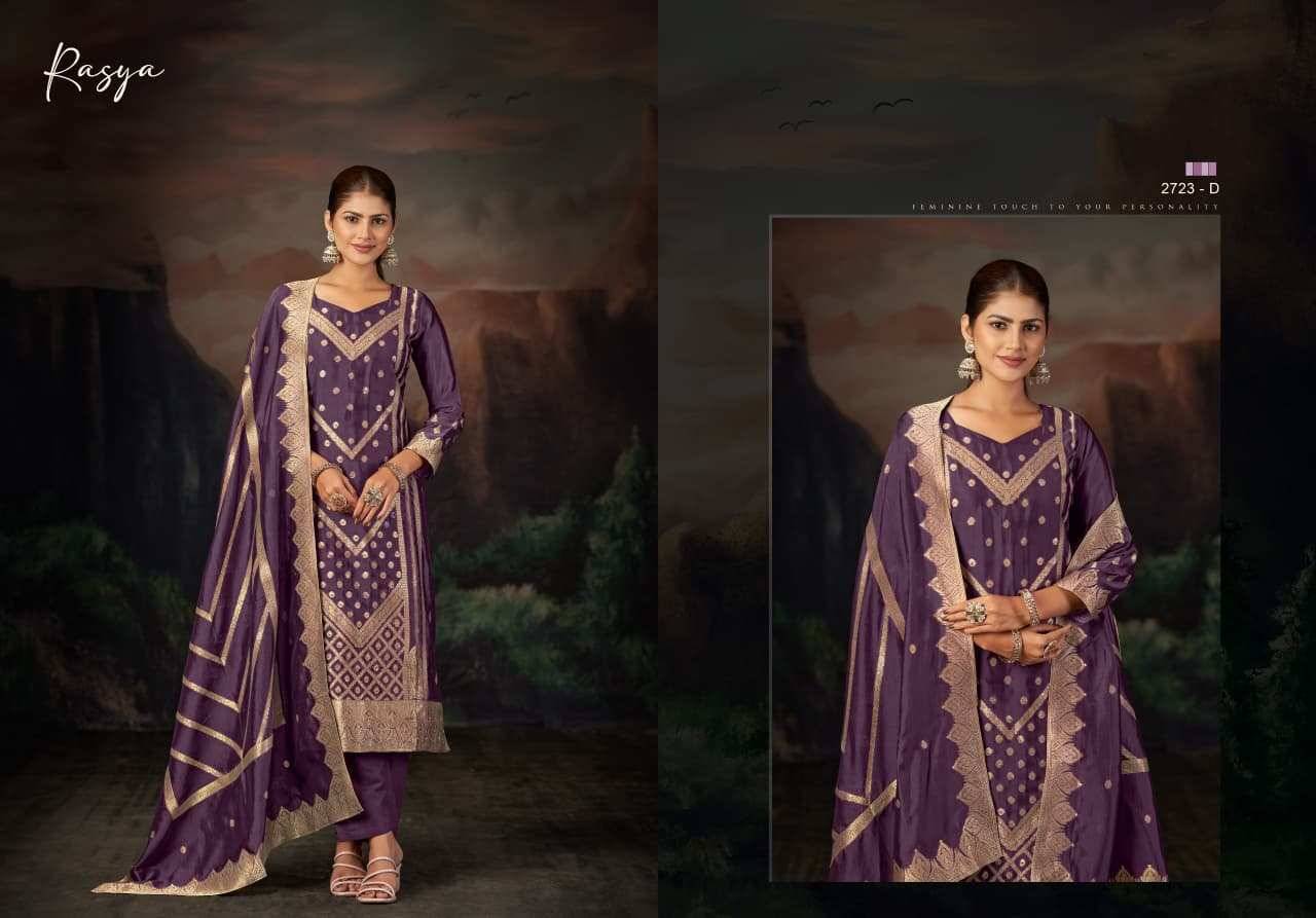 Rasya By Sargam Prints 2723-A To 2723-D Series Beautiful Festive Suits Stylish Fancy Colorful Casual Wear & Ethnic Wear Pure Viscose Silk Jacquard Print Dresses At Wholesale Price