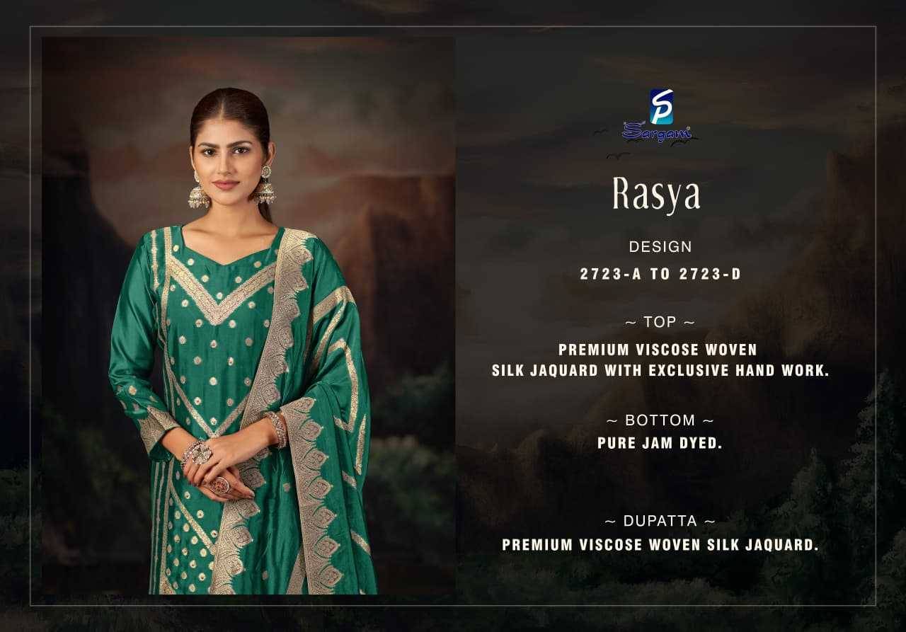 Rasya By Sargam Prints 2723-A To 2723-D Series Beautiful Festive Suits Stylish Fancy Colorful Casual Wear & Ethnic Wear Pure Viscose Silk Jacquard Print Dresses At Wholesale Price
