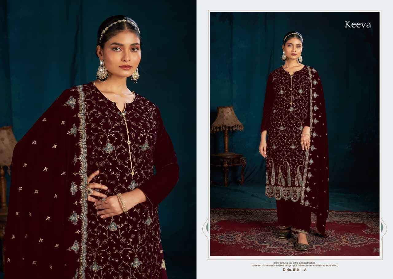 Keeva By Sargam Prints 5101-A To 5101-D Series Beautiful Festive Suits Stylish Fancy Colorful Casual Wear & Ethnic Wear Pure Velvet Dresses At Wholesale Price