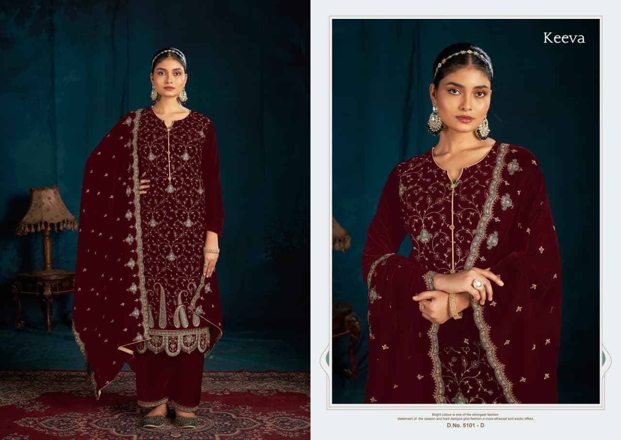 Keeva By Sargam Prints 5101-A To 5101-D Series Beautiful Festive Suits Stylish Fancy Colorful Casual Wear & Ethnic Wear Pure Velvet Dresses At Wholesale Price