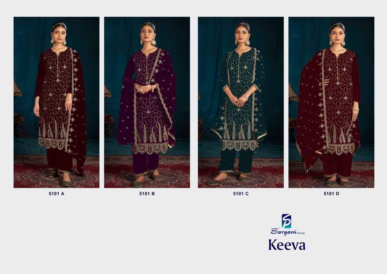 Keeva By Sargam Prints 5101-A To 5101-D Series Beautiful Festive Suits Stylish Fancy Colorful Casual Wear & Ethnic Wear Pure Velvet Dresses At Wholesale Price