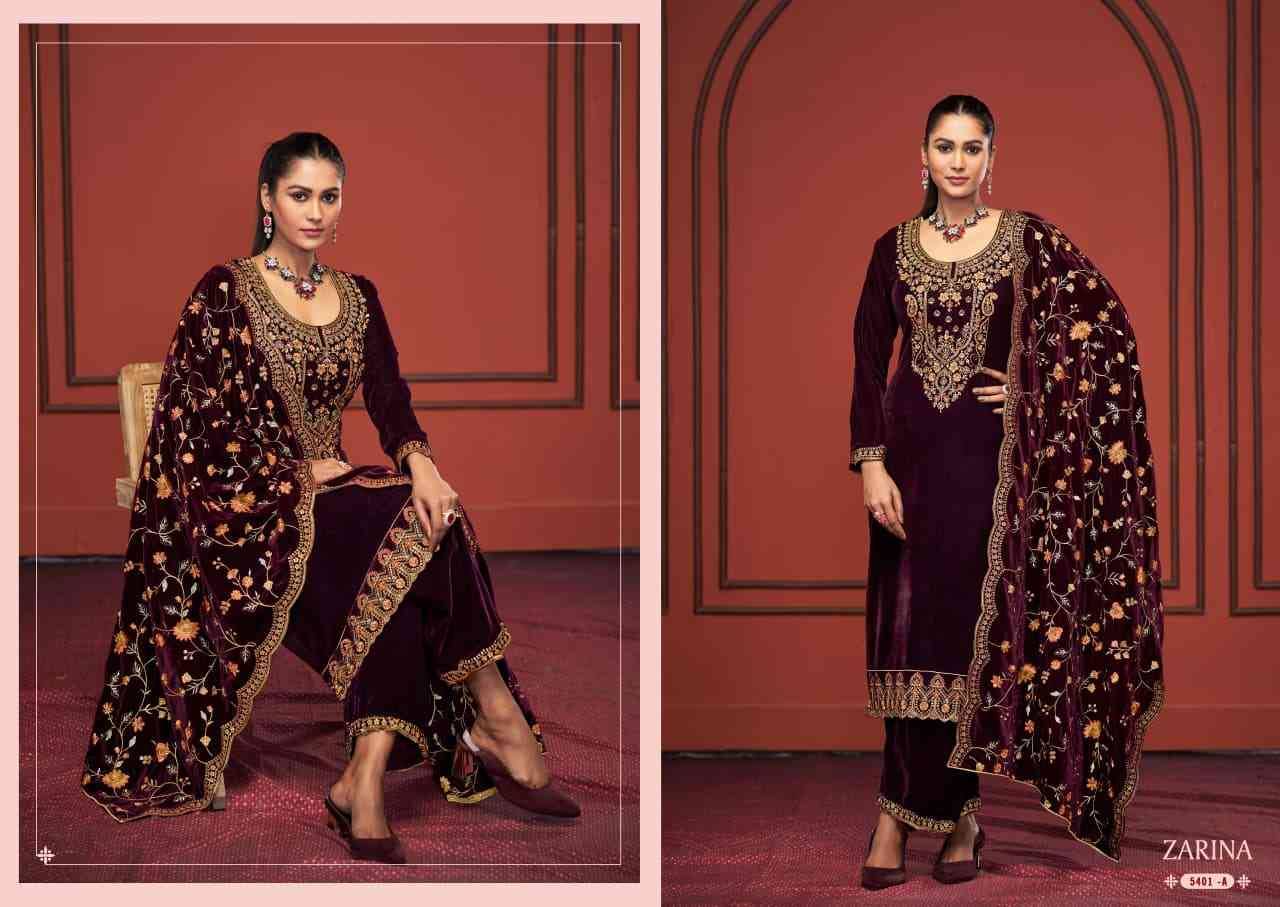 Zarina By Sargam Prints 5401-A To 5401-D Series Beautiful Festive Suits Stylish Fancy Colorful Casual Wear & Ethnic Wear Pure Velvet Dresses At Wholesale Price